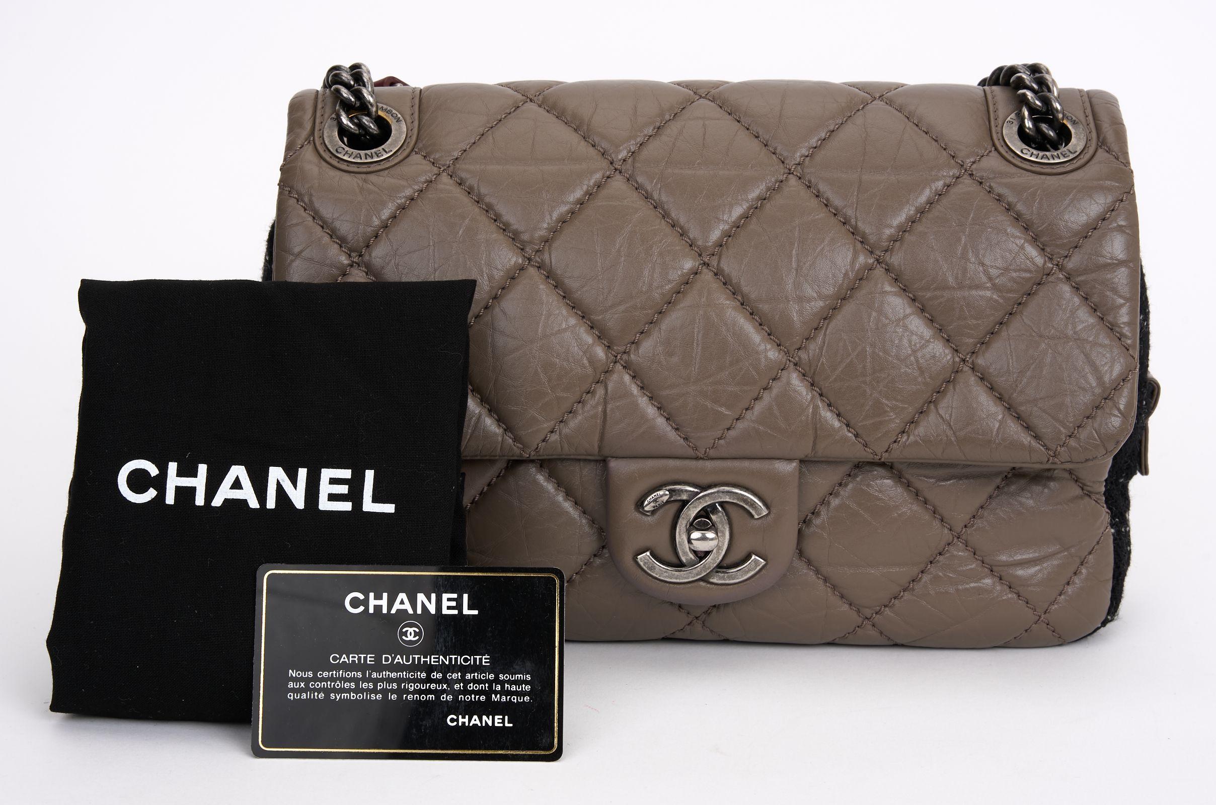 Chanel Taupe Tweed Portobello Flap Bag For Sale 4