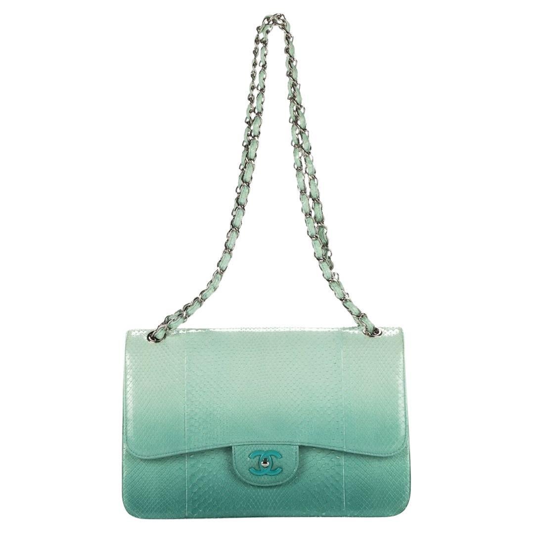 Chanel Teal 2015 Jumbo Ombre Double Flap Bag For Sale