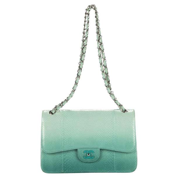Teal Python Chanel Chanel Teal 2015 Jumbo Ombre Double Flap Bag For Sale at 1stDibs
