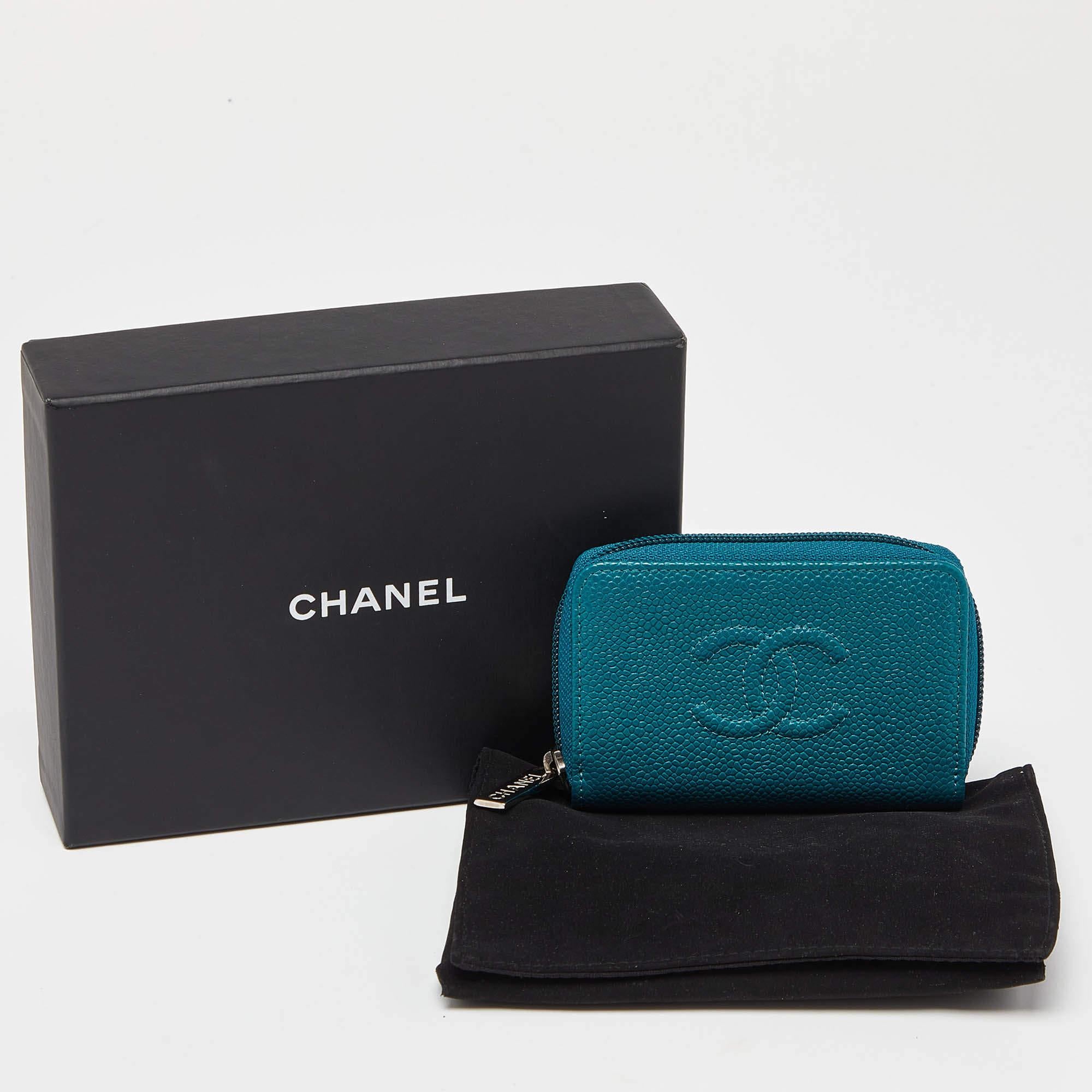 Chanel Teal Blue Caviar Leather CC Zip Coin Purse 7