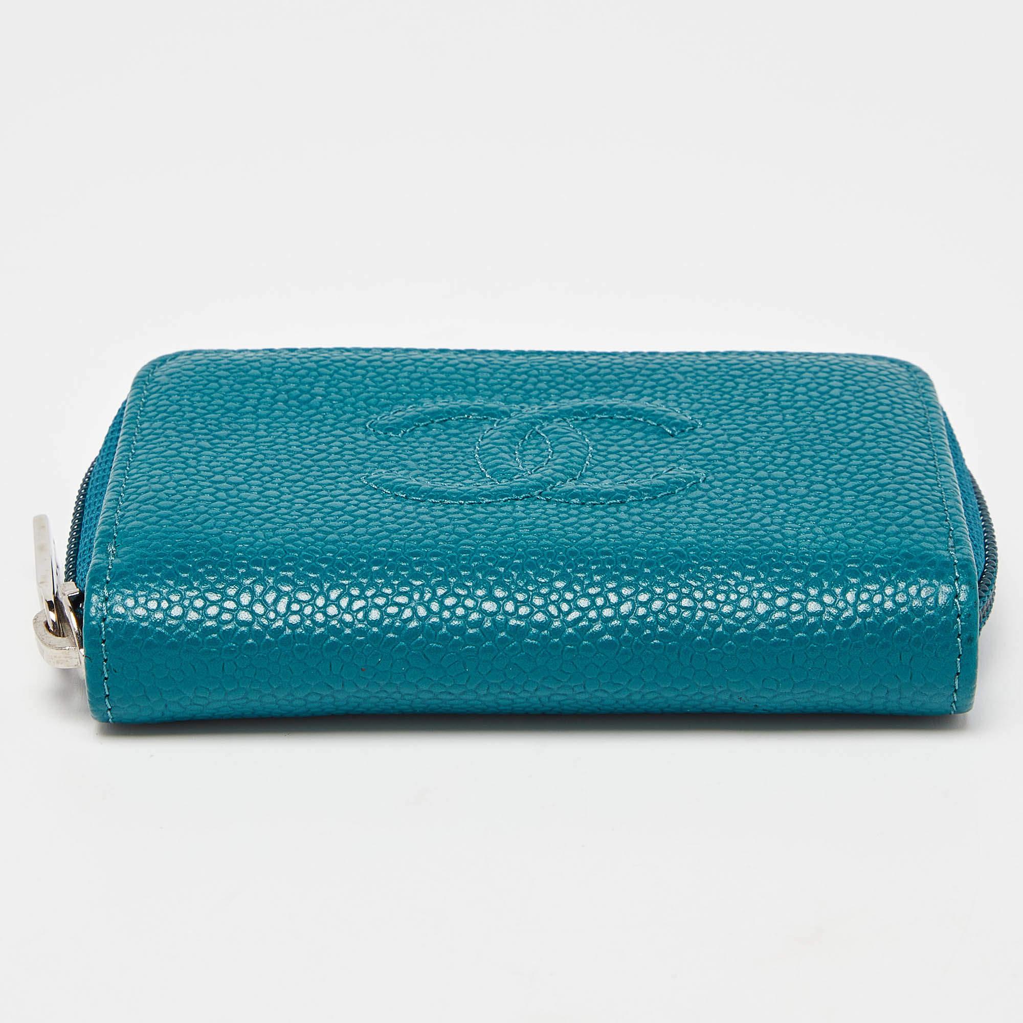 Chanel Teal Blue Caviar Leather CC Zip Coin Purse 4