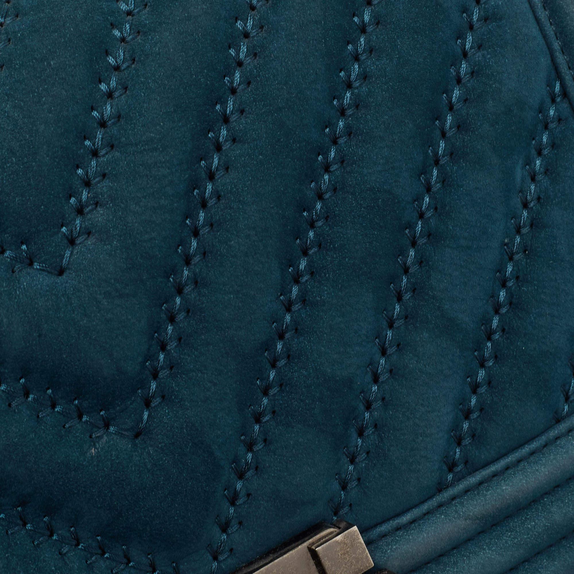 Chanel Teal Blue Chevron Nubuck Leather Medium Boy Flap Bag 6