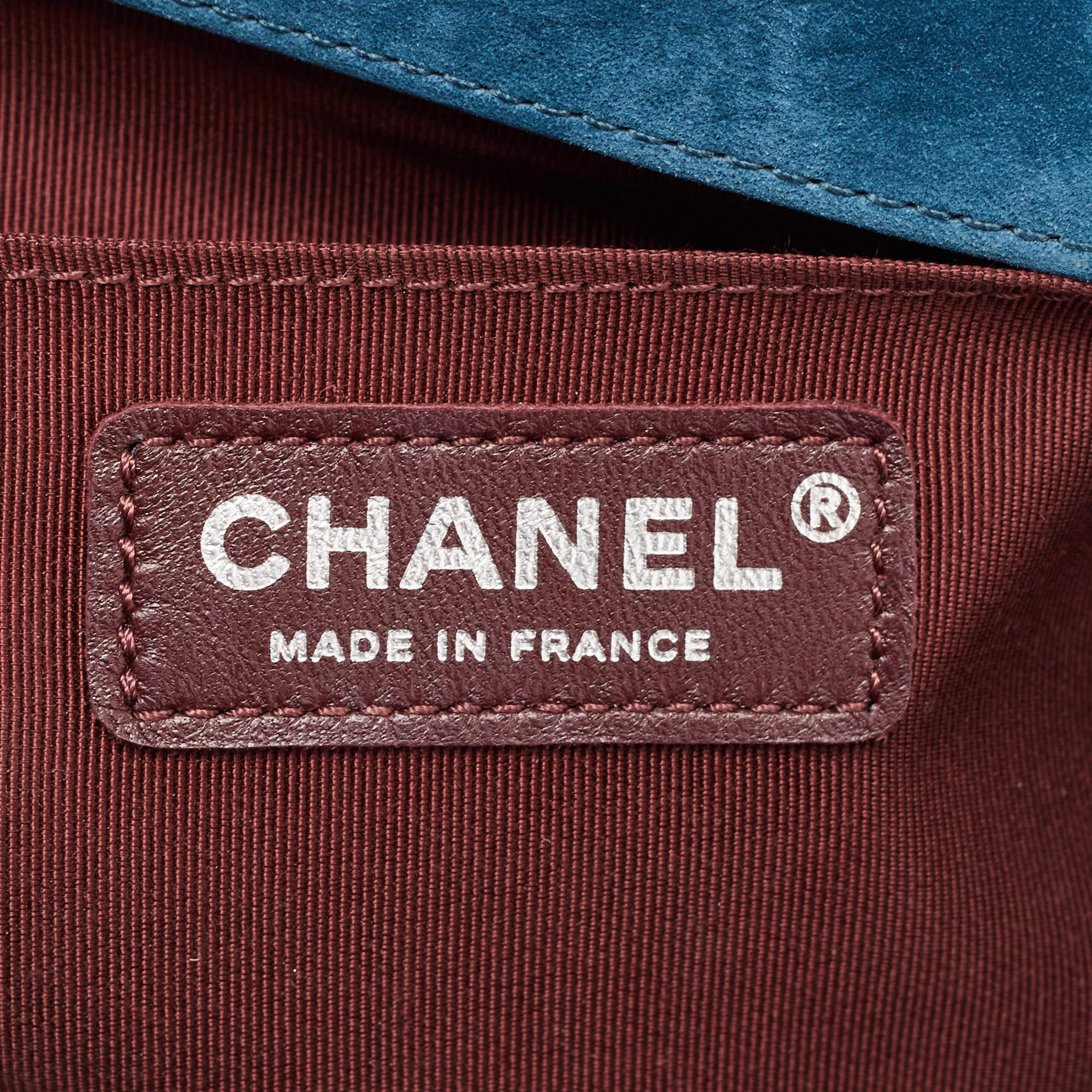Chanel Teal Blue Chevron Nubuck Leather Medium Boy Flap Bag 11