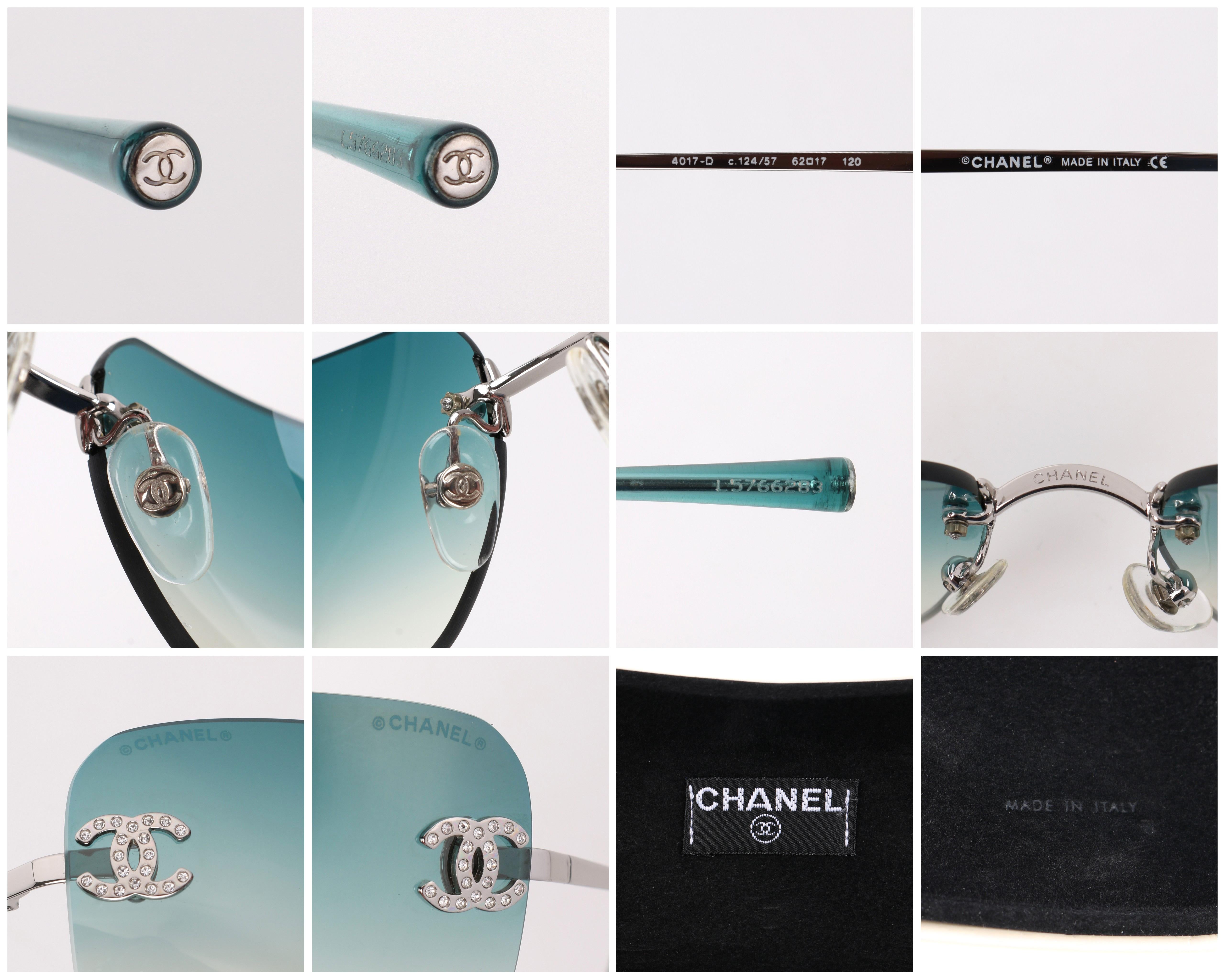 CHANEL Teal Blue Gradient Lens Crystal Rhinestone CC Rimless Sunglasses 4017-D 3