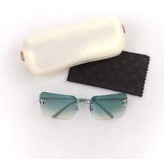 CHANEL Teal Blue Gradient Lens Crystal Strass CC Randlose Sonnenbrille 4017-D