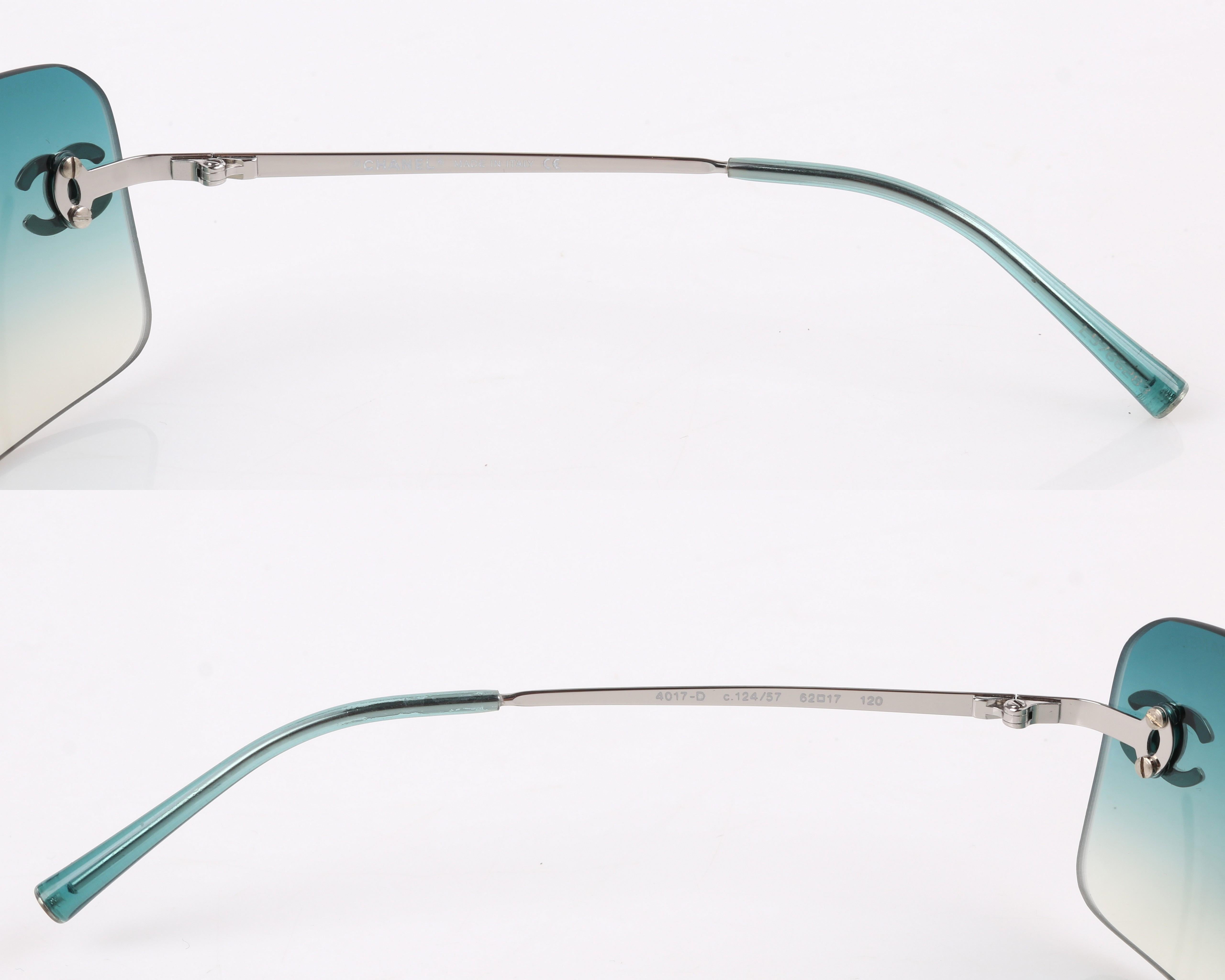 Women's CHANEL Teal Blue Gradient Lens Crystal Rhinestone CC Rimless Sunglasses 4017-D