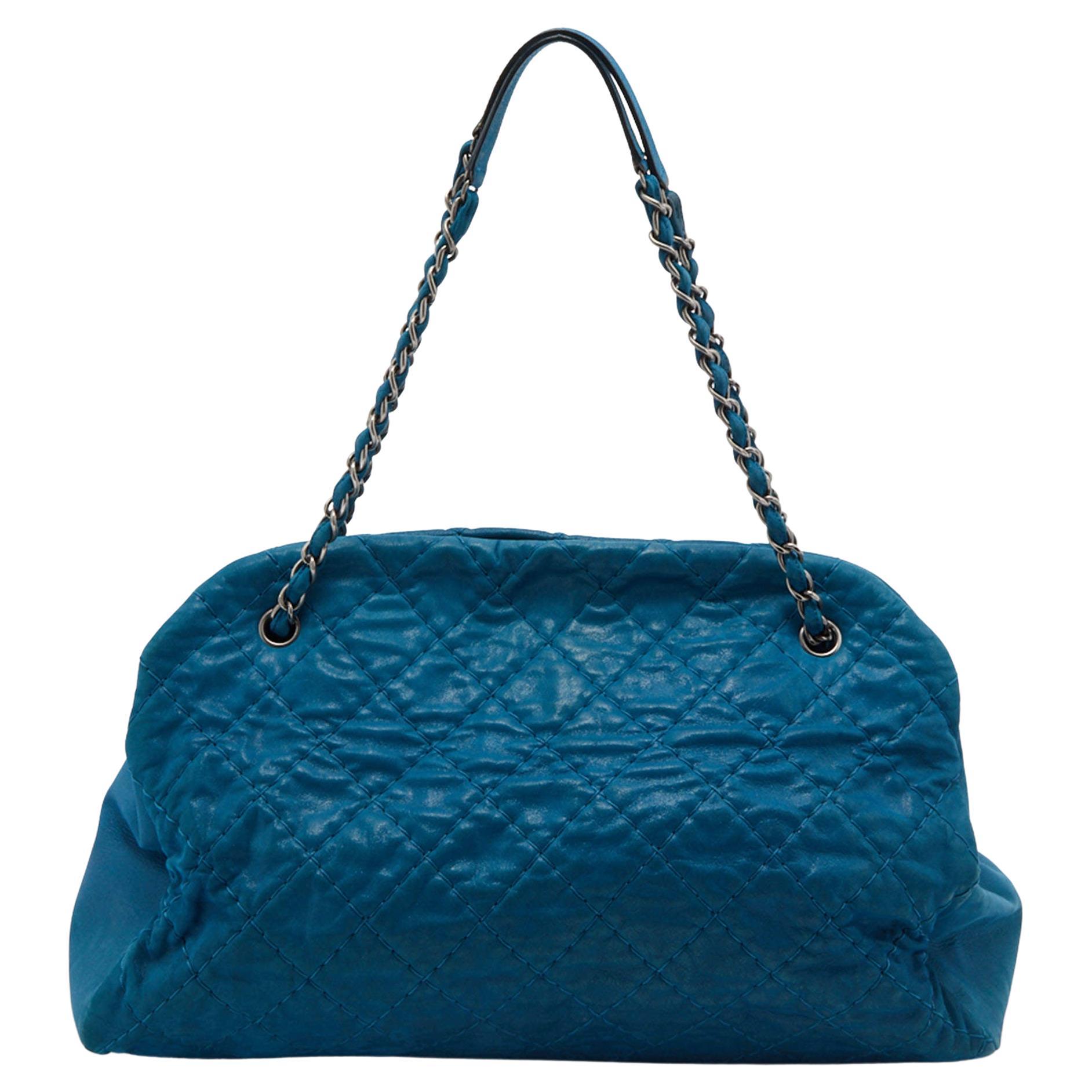 Chanel Teal Blue Quilted Leather Just Mademoiselle Bowler Bag For Sale