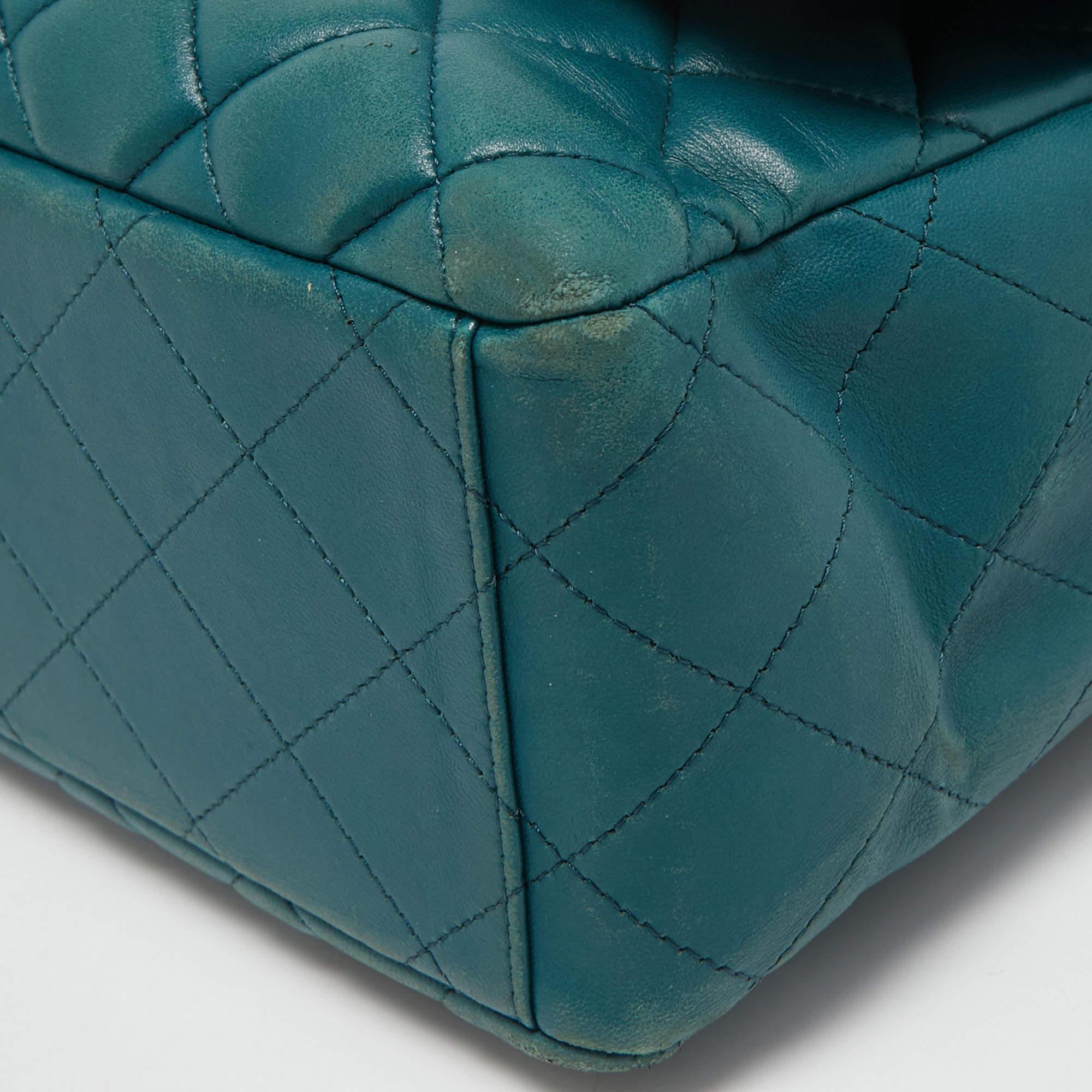 Chanel Teal Blue Quilted Leather Maxi Classic Single Flap Shoulder Bag 6