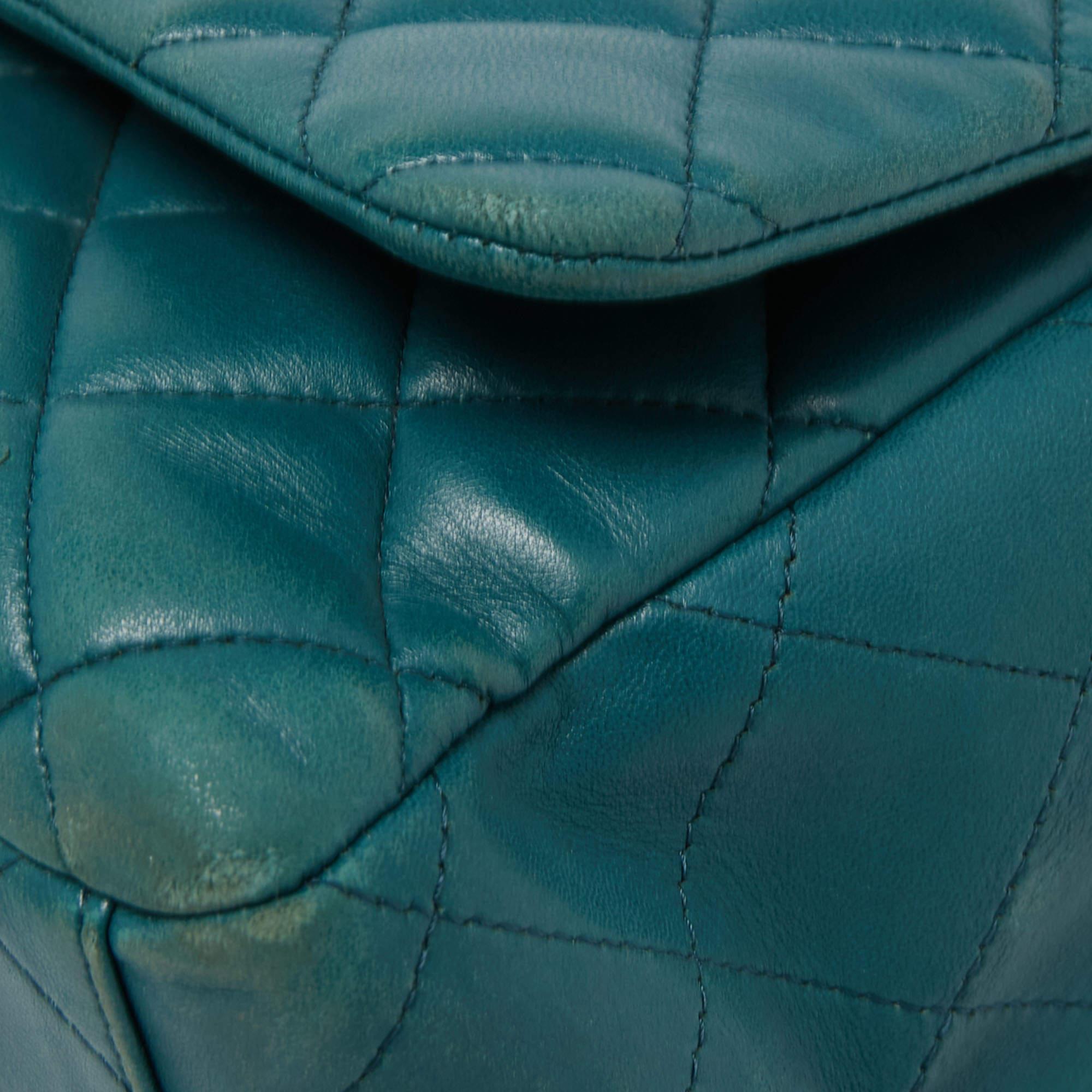 Chanel Teal Blue Quilted Leather Maxi Classic Single Flap Shoulder Bag 7