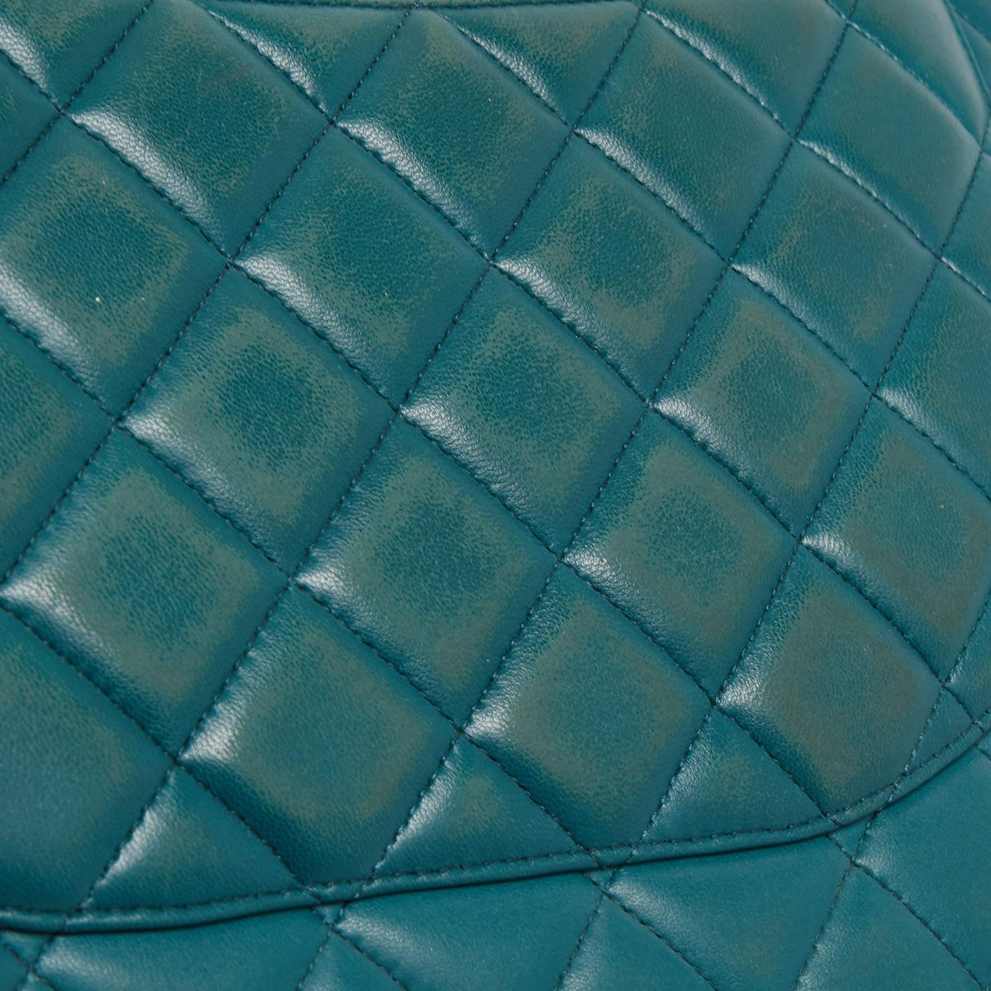 Chanel Teal Blue Quilted Leather Maxi Classic Single Flap Shoulder Bag 1