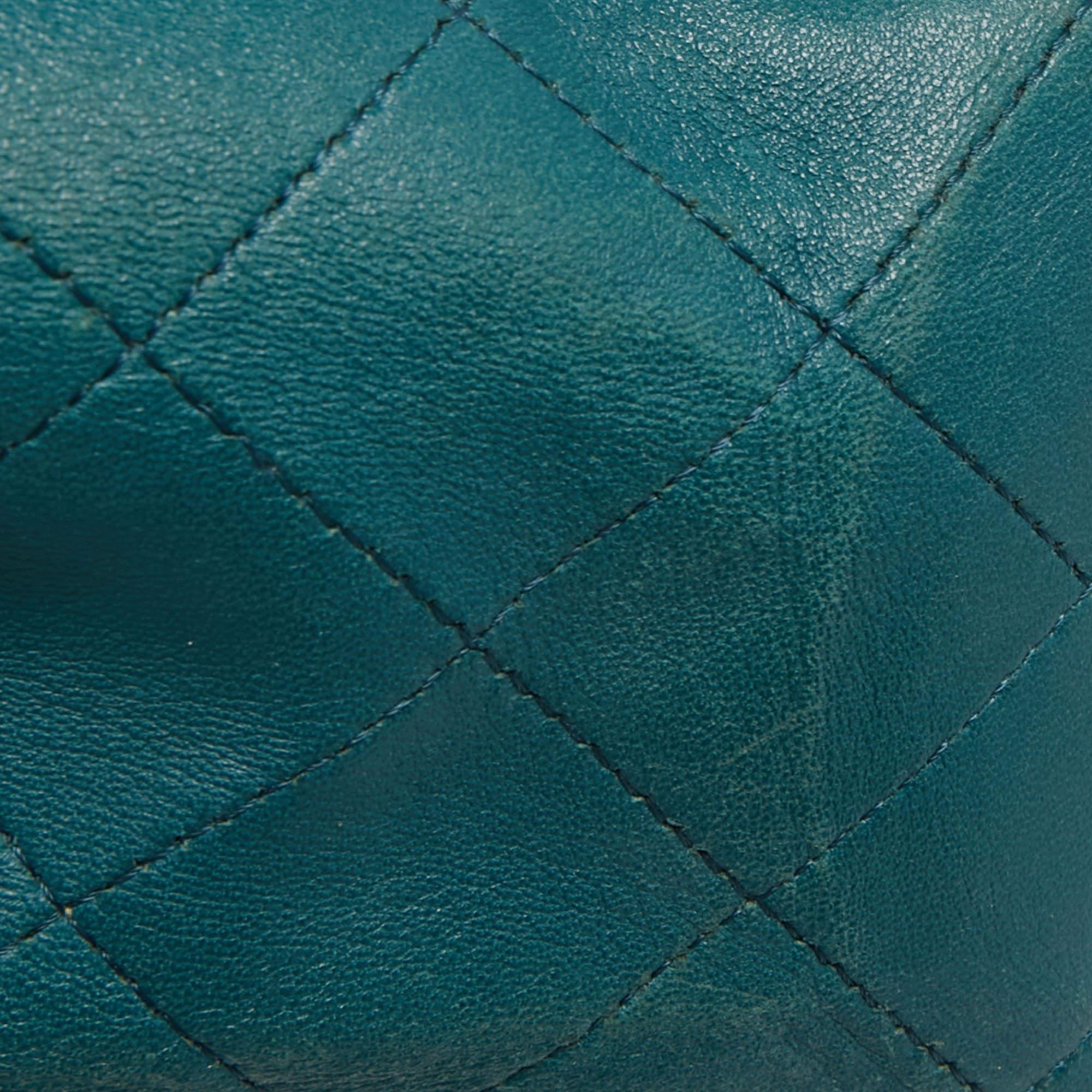 Chanel Teal Blue Quilted Leather Maxi Classic Single Flap Shoulder Bag 2