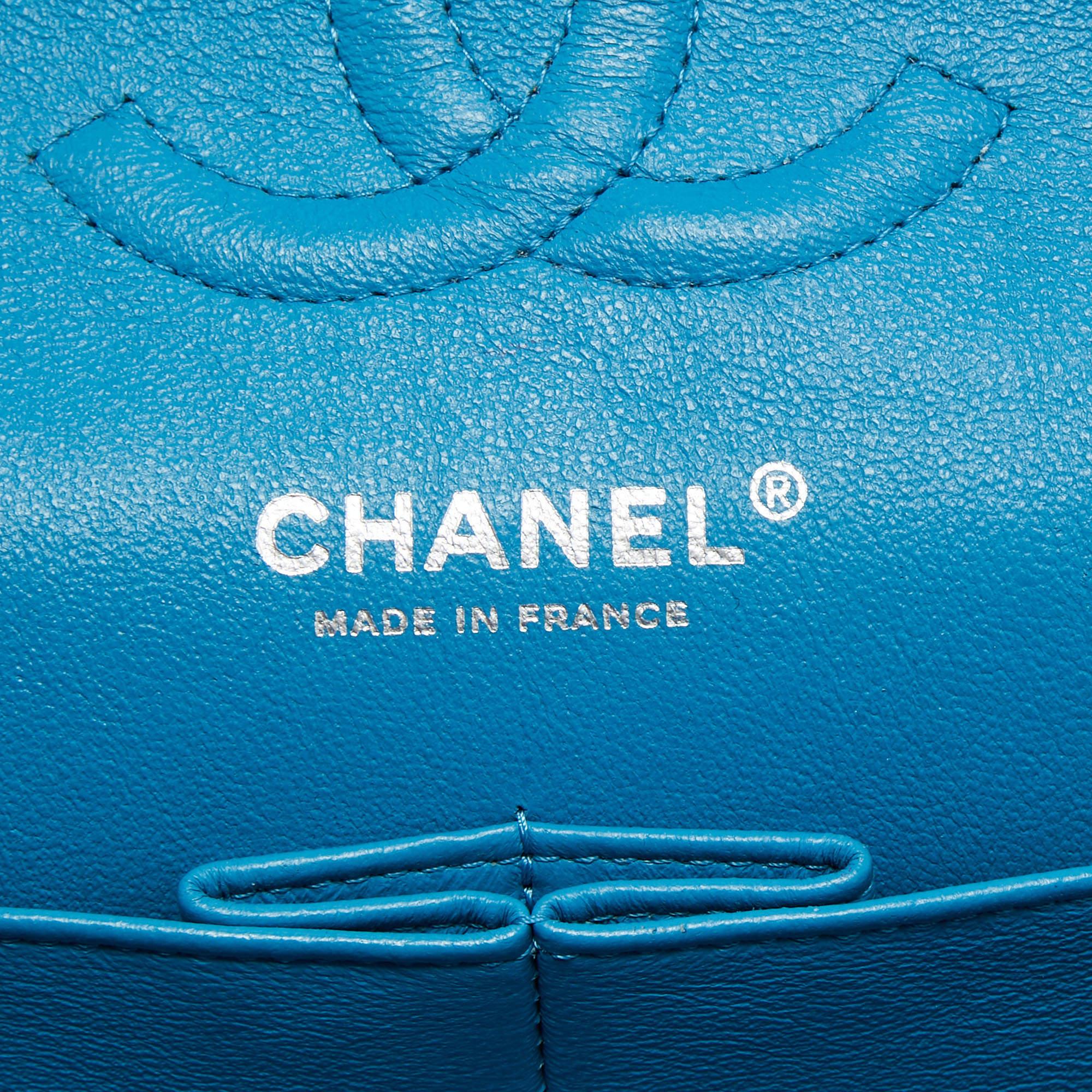 Chanel Teal Blue Quilted Patent Leather Medium Classic Double Flap Bag 2