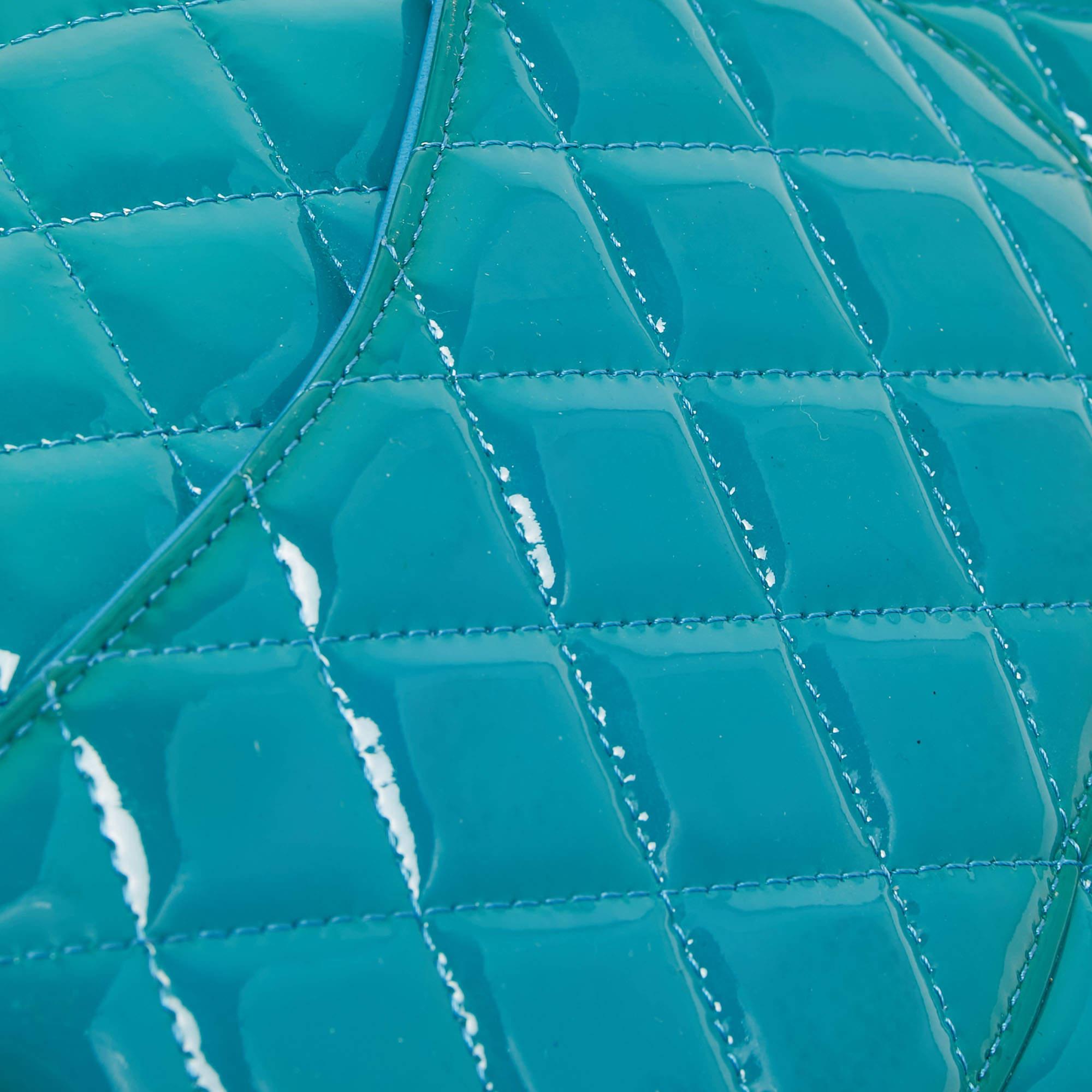 Chanel Teal Blue Quilted Patent Leather Medium Classic Double Flap Bag 4