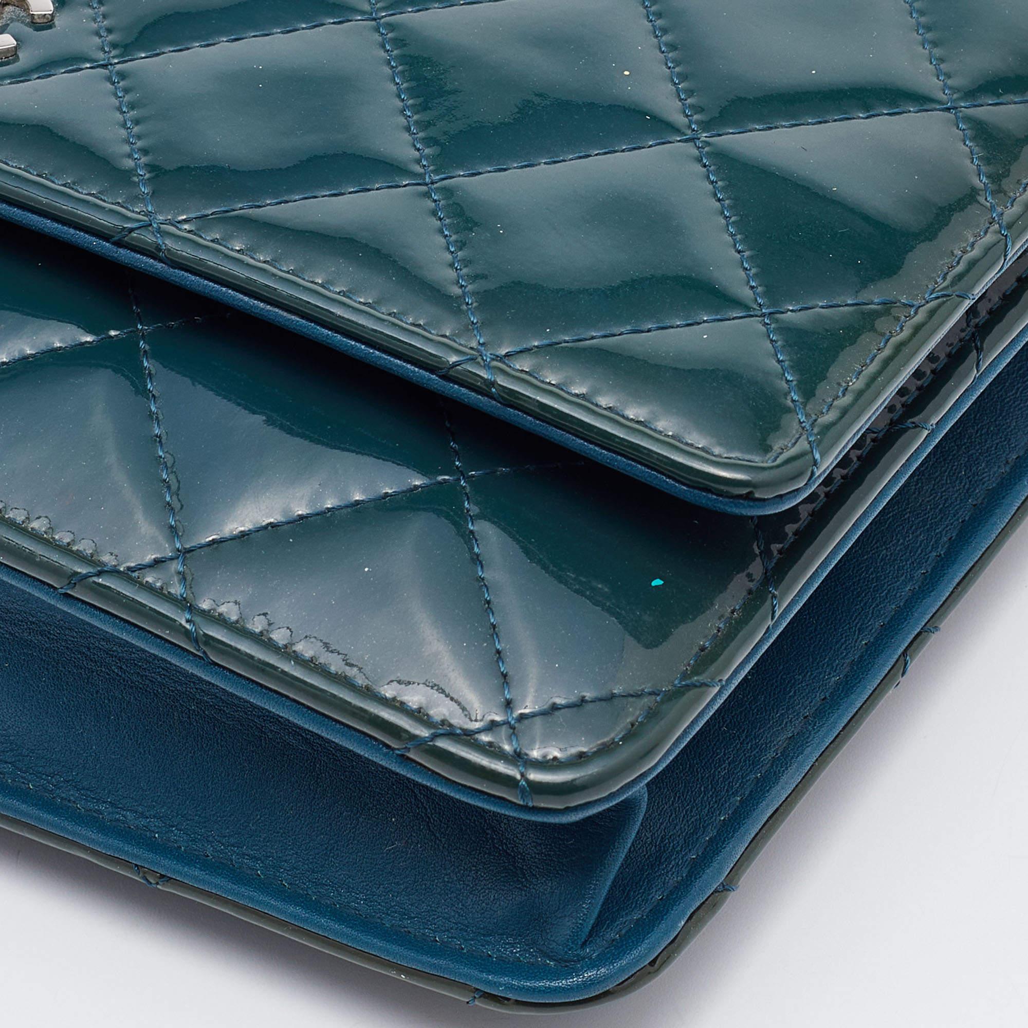 Chanel Teal Blue Quilted Patent Leather WOC Clutch 7