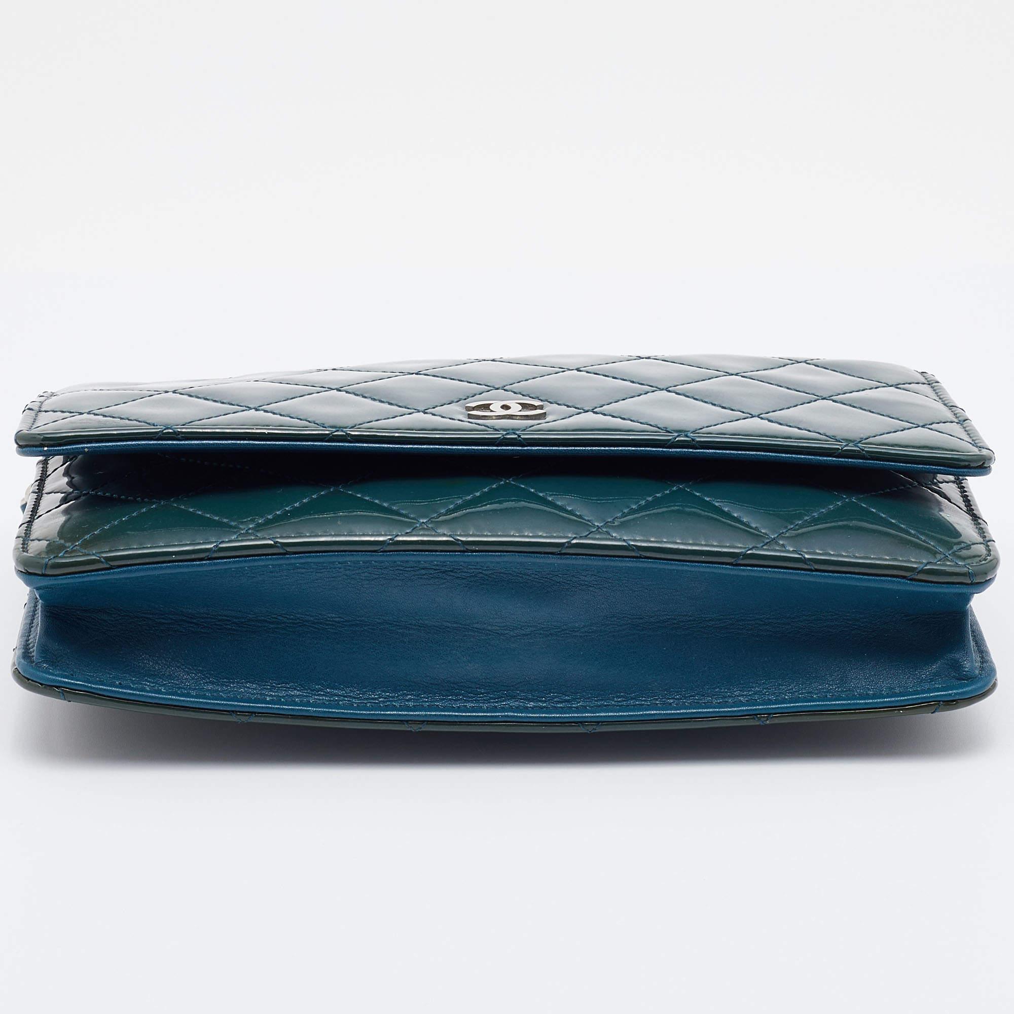 Chanel Teal Blue Quilted Patent Leather WOC Clutch 1
