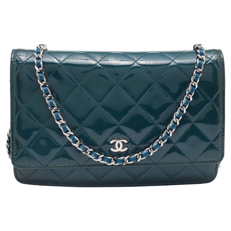 Chanel Teal Blue Quilted Patent Leather WOC Clutch at 1stDibs
