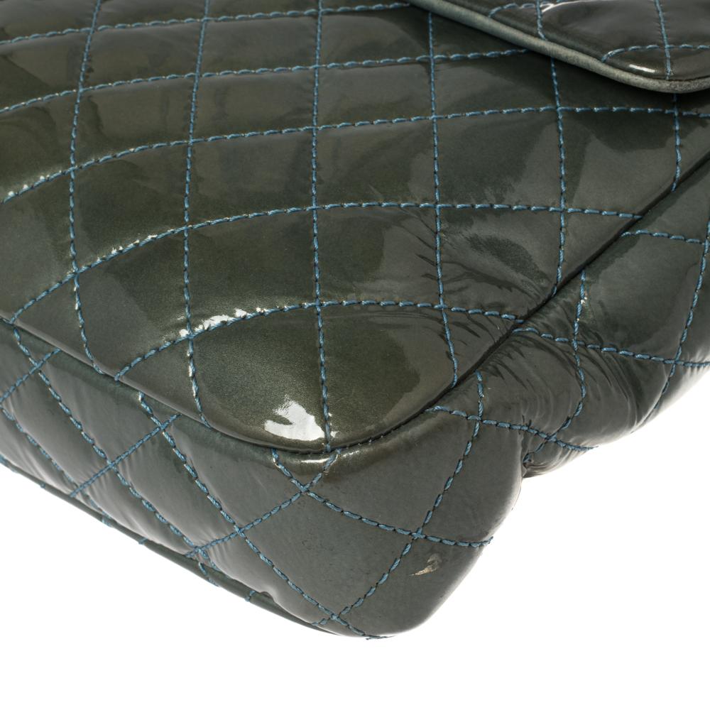 Chanel Teal Blue Quilted Patent Leather XL Maxi Reissue Flap Bag 8