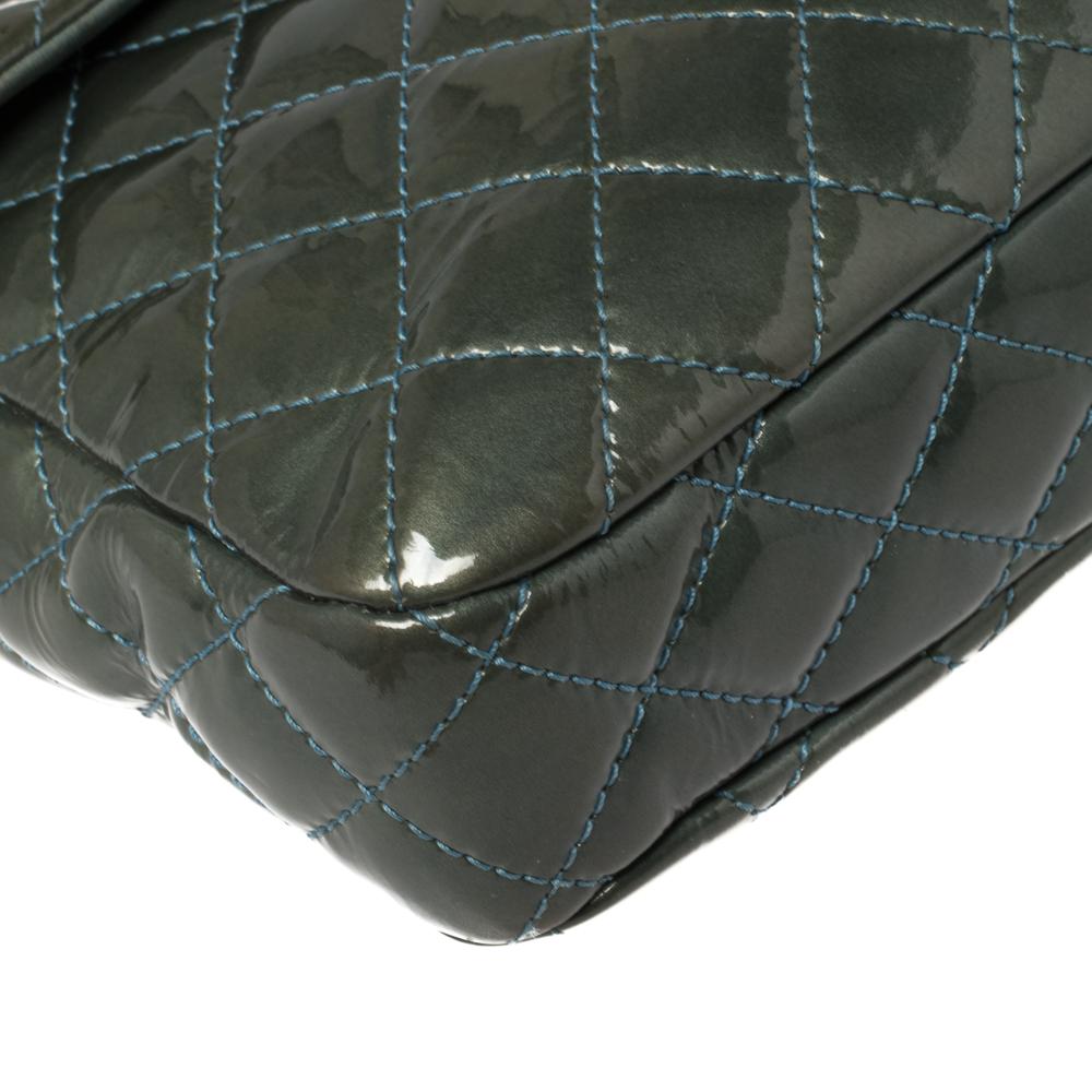 Chanel Teal Blue Quilted Patent Leather XL Maxi Reissue Flap Bag 9