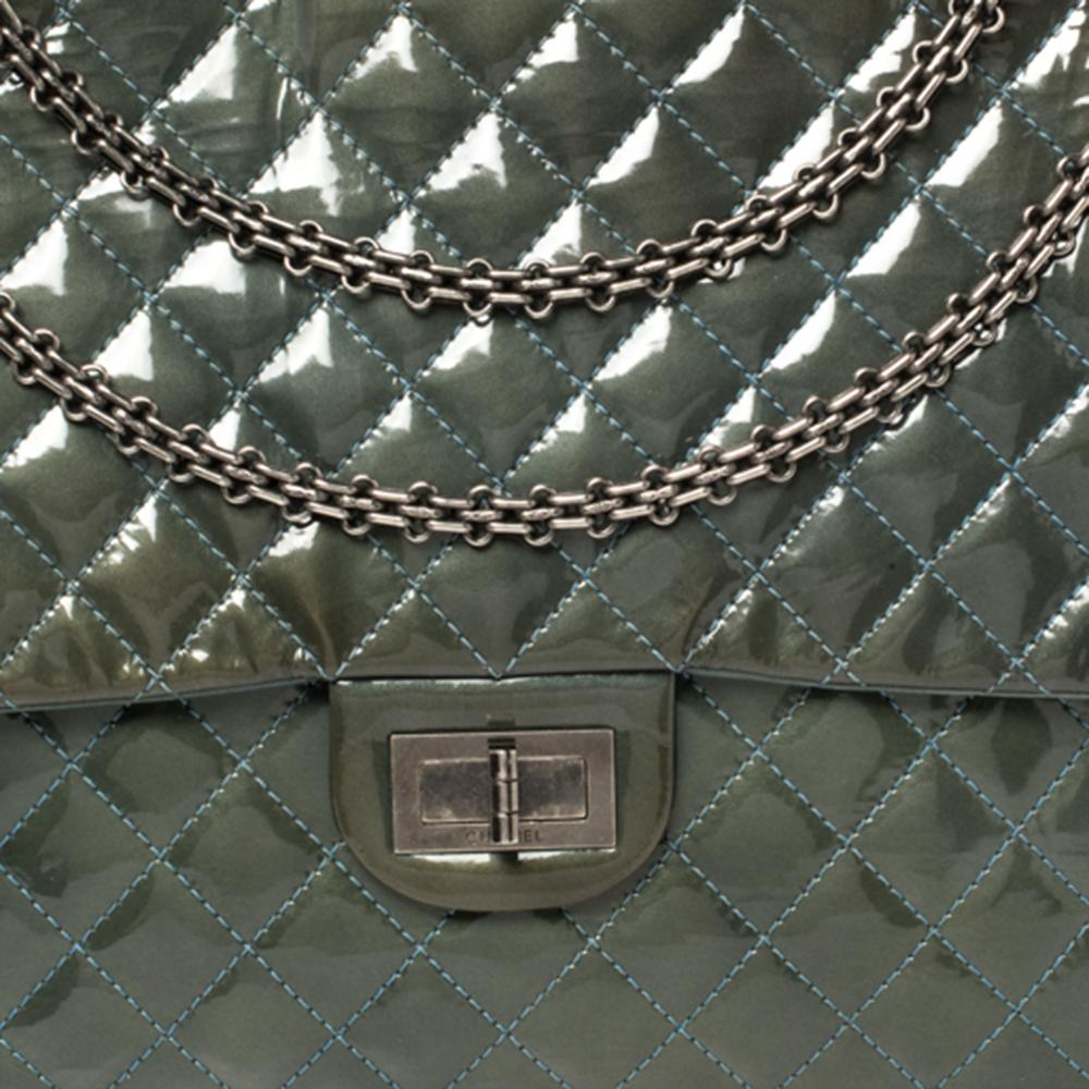 Chanel Teal Blue Quilted Patent Leather XL Maxi Reissue Flap Bag 2