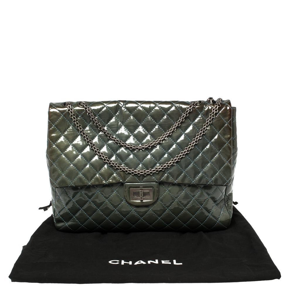 Chanel Teal Blue Quilted Patent Leather XL Maxi Reissue Flap Bag 4