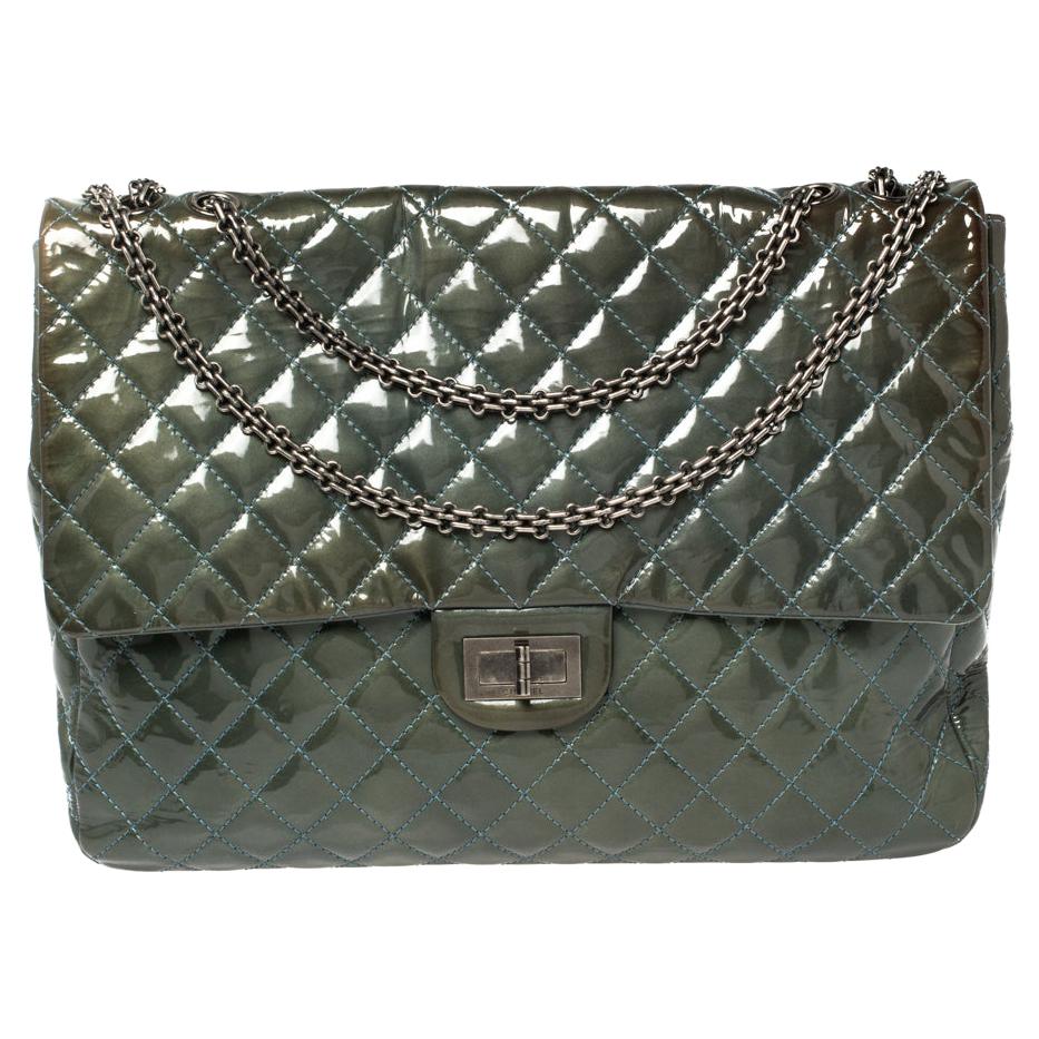 Chanel Teal Blue Quilted Patent Leather XL Maxi Reissue Flap Bag at 1stDibs