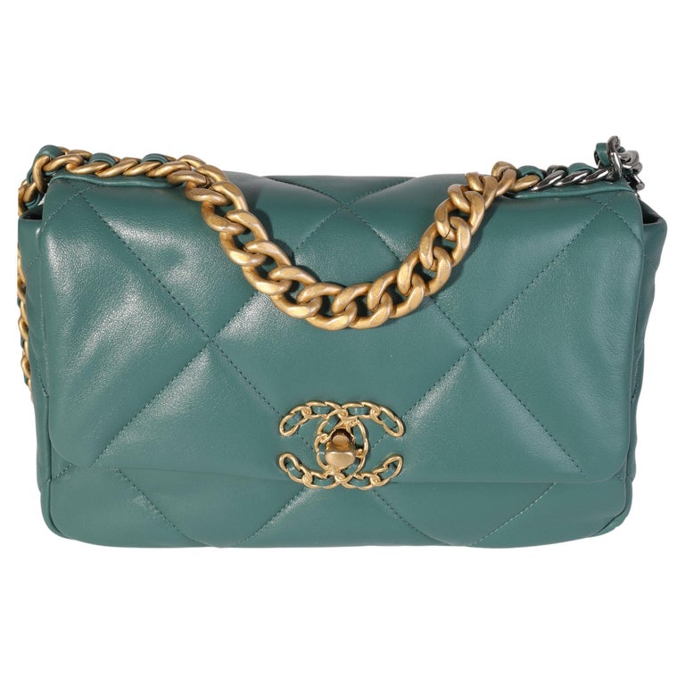 Chanel Teal Green Quilted Lambskin Medium Chanel 19 Flap Bag For Sale ...