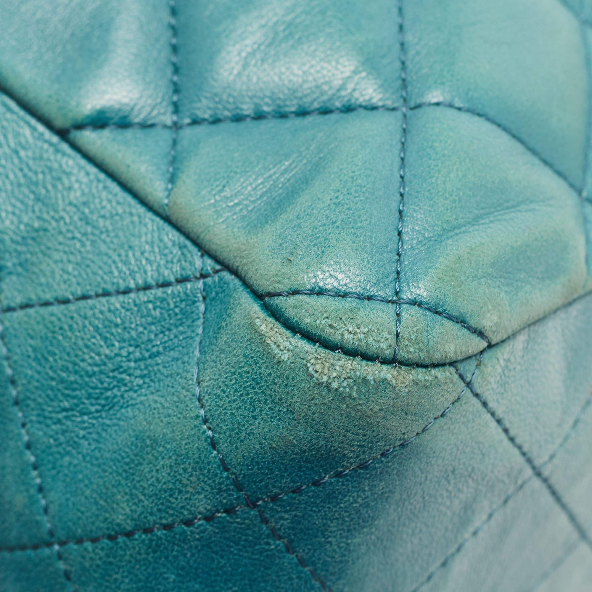 Chanel Teal Green Quilted Leather Jumbo Classic Single Flap Bag 6