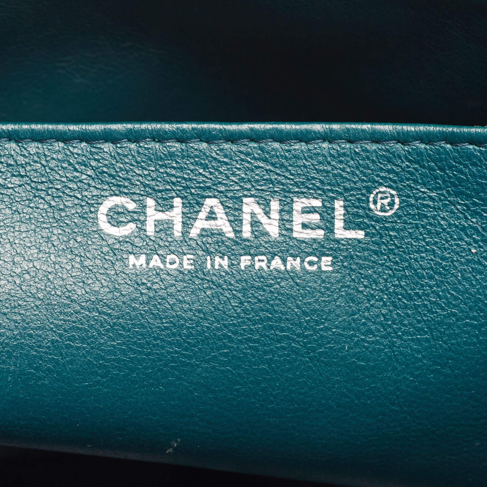 Chanel Teal Green Quilted Leather Jumbo Classic Single Flap Bag 2