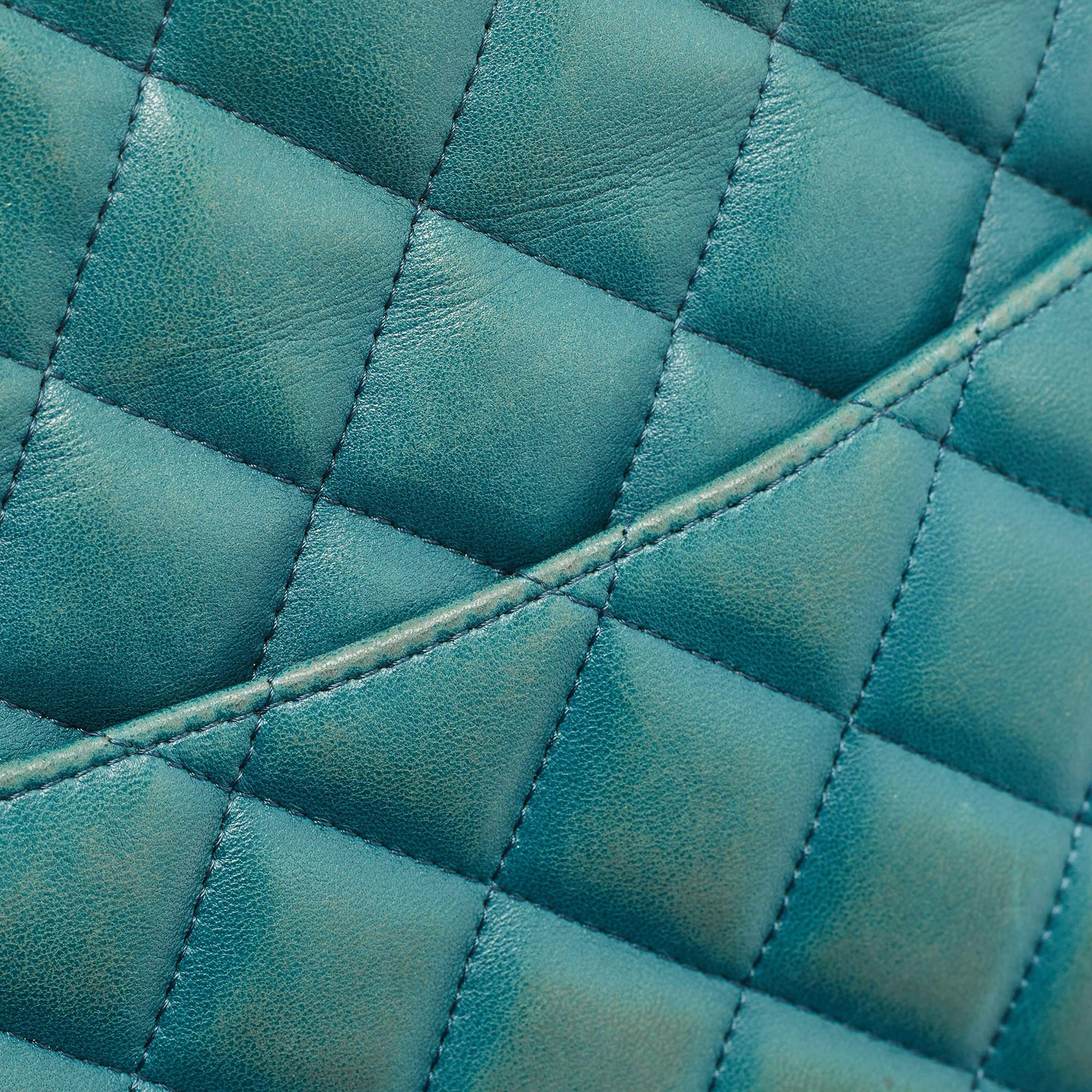 Chanel Teal Green Quilted Leather Jumbo Classic Single Flap Bag 5