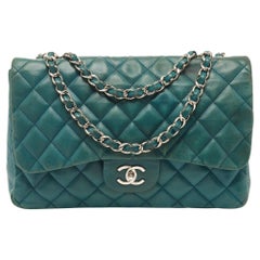 Chanel Teal Green Quilted Leather Jumbo Classic Single Flap Bag