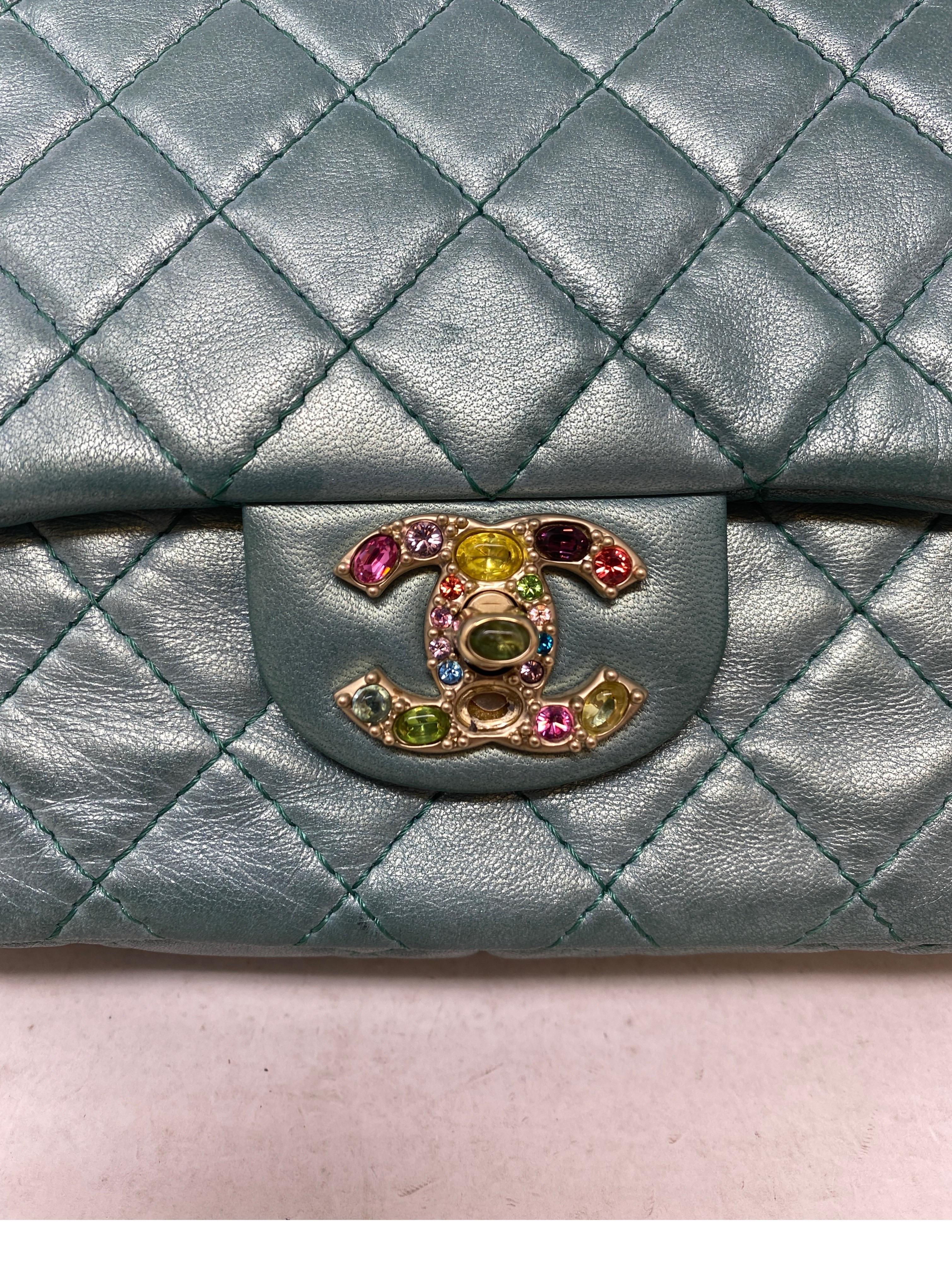 Gray Chanel Teal Jeweled Bag 