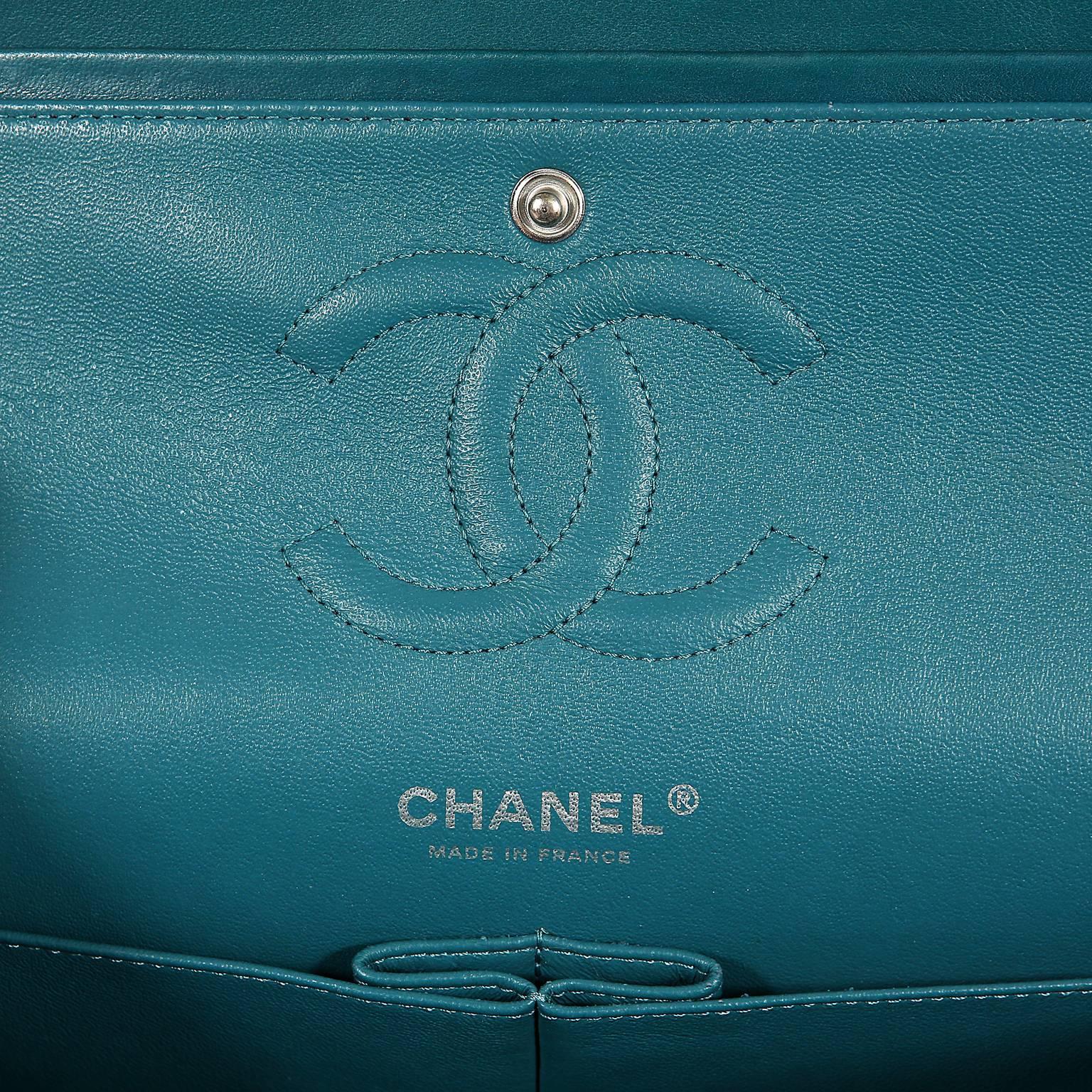 Chanel Teal Lambskin Medium Classic Double Flap Bag 4