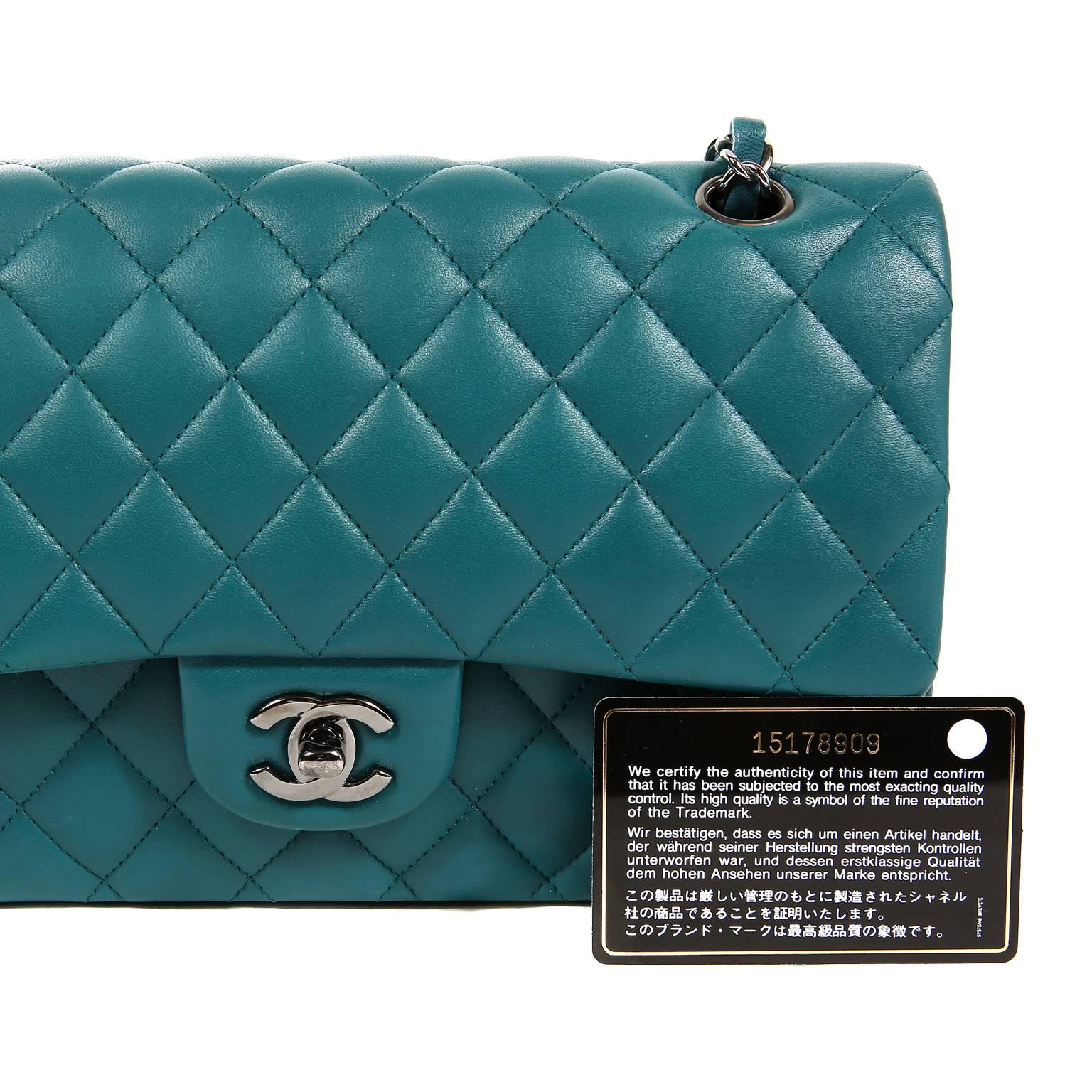 Chanel Teal Lambskin Medium Classic Double Flap Bag 6