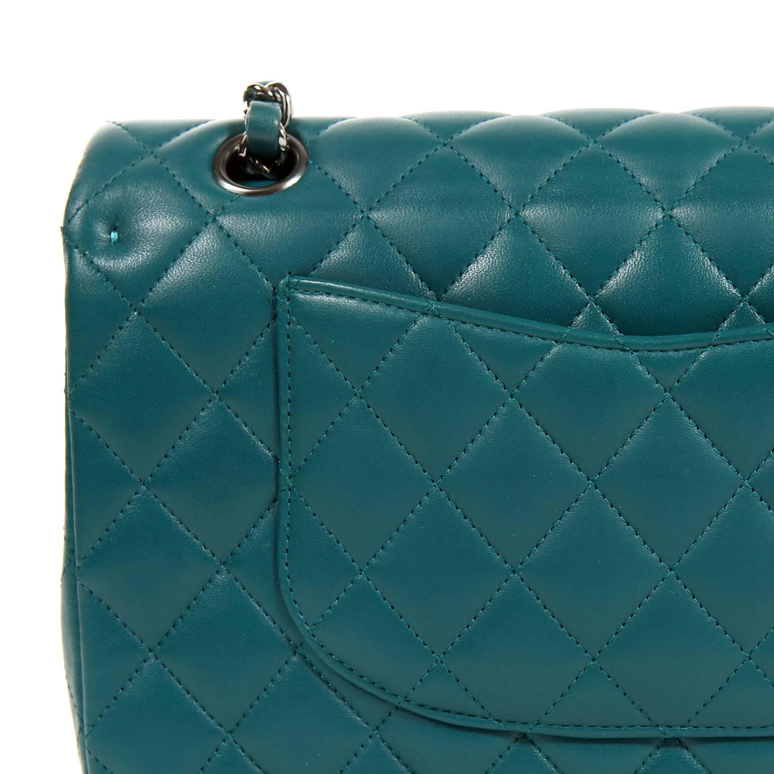 Blue Chanel Teal Lambskin Medium Classic Double Flap Bag