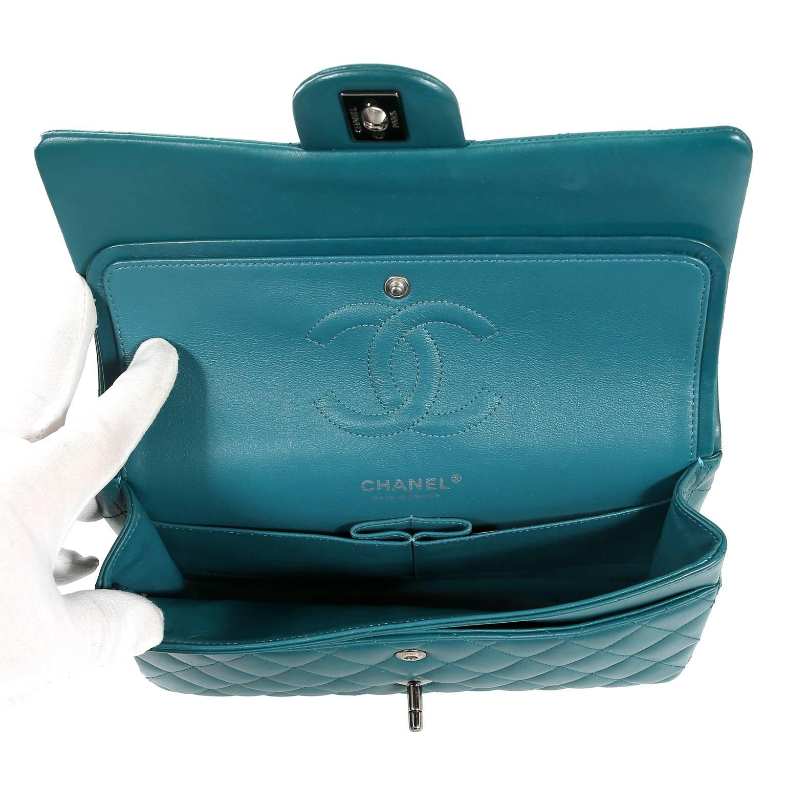 Chanel Teal Lambskin Medium Classic Double Flap Bag 1