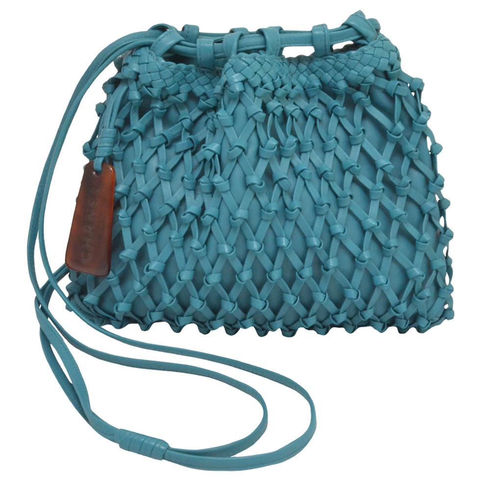 Chanel Teal Leather Knot Bucket Bag