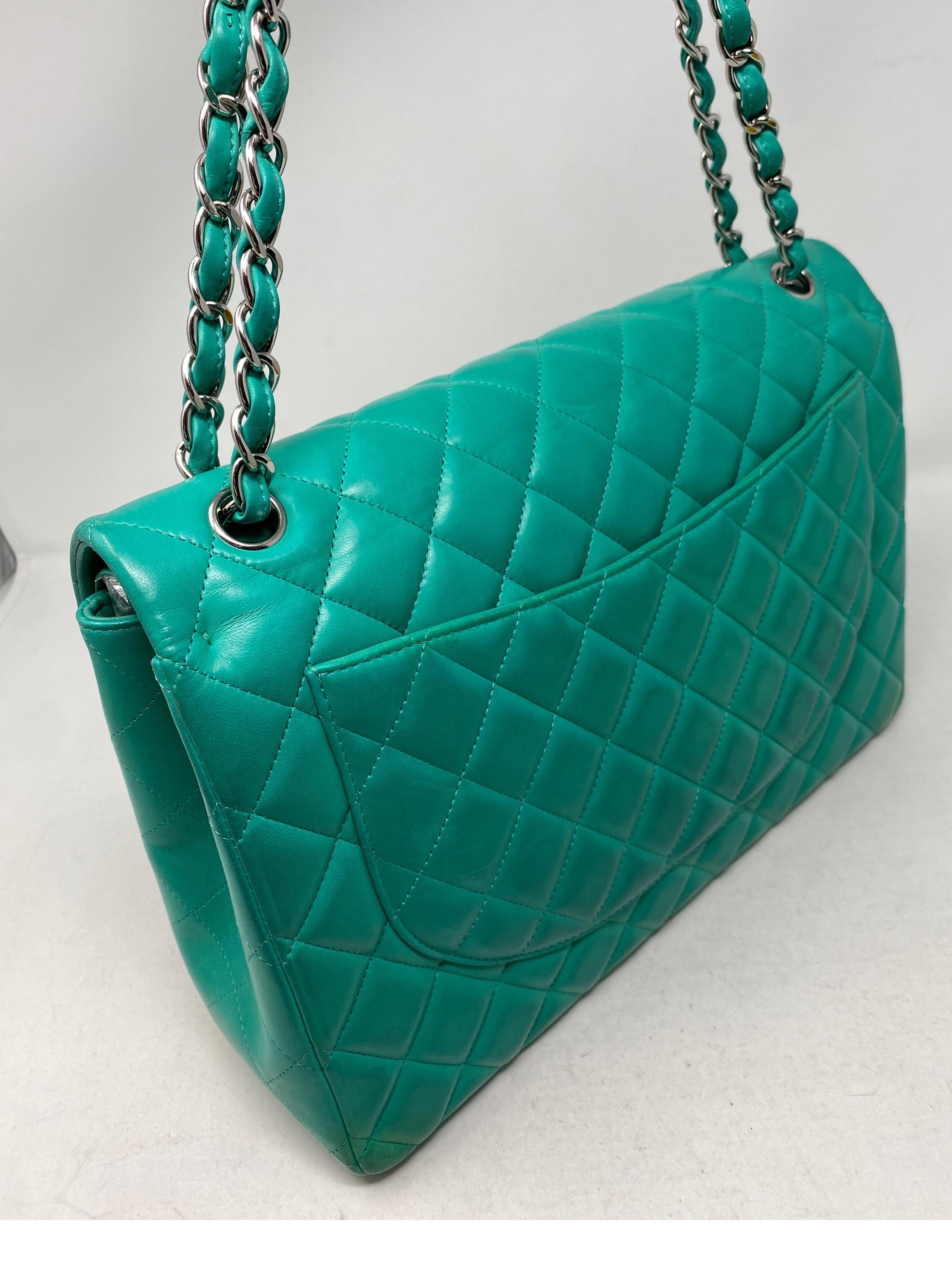 Chanel Teal Maxi Double Flap Bag 5