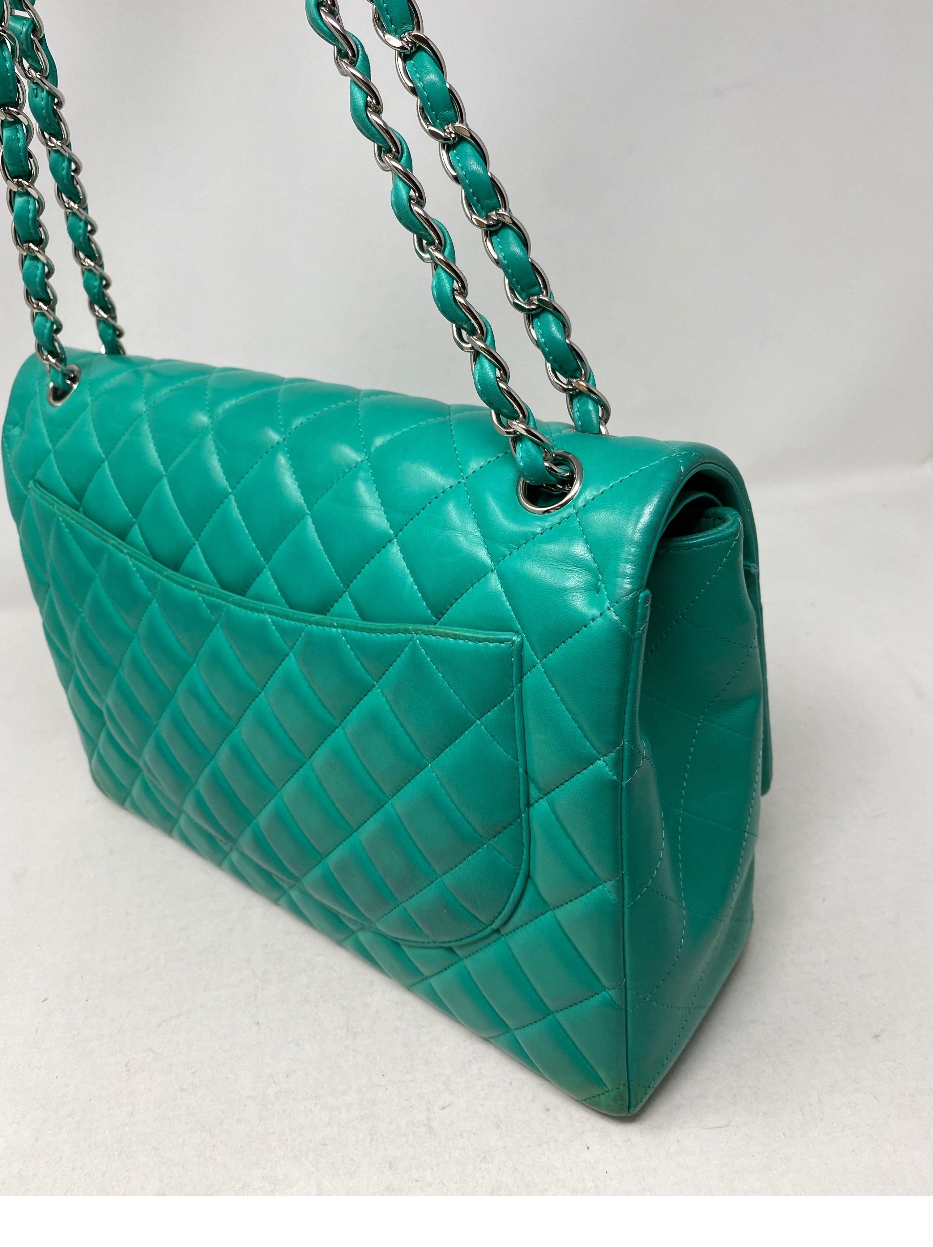 Chanel Teal Maxi Double Flap Bag 6