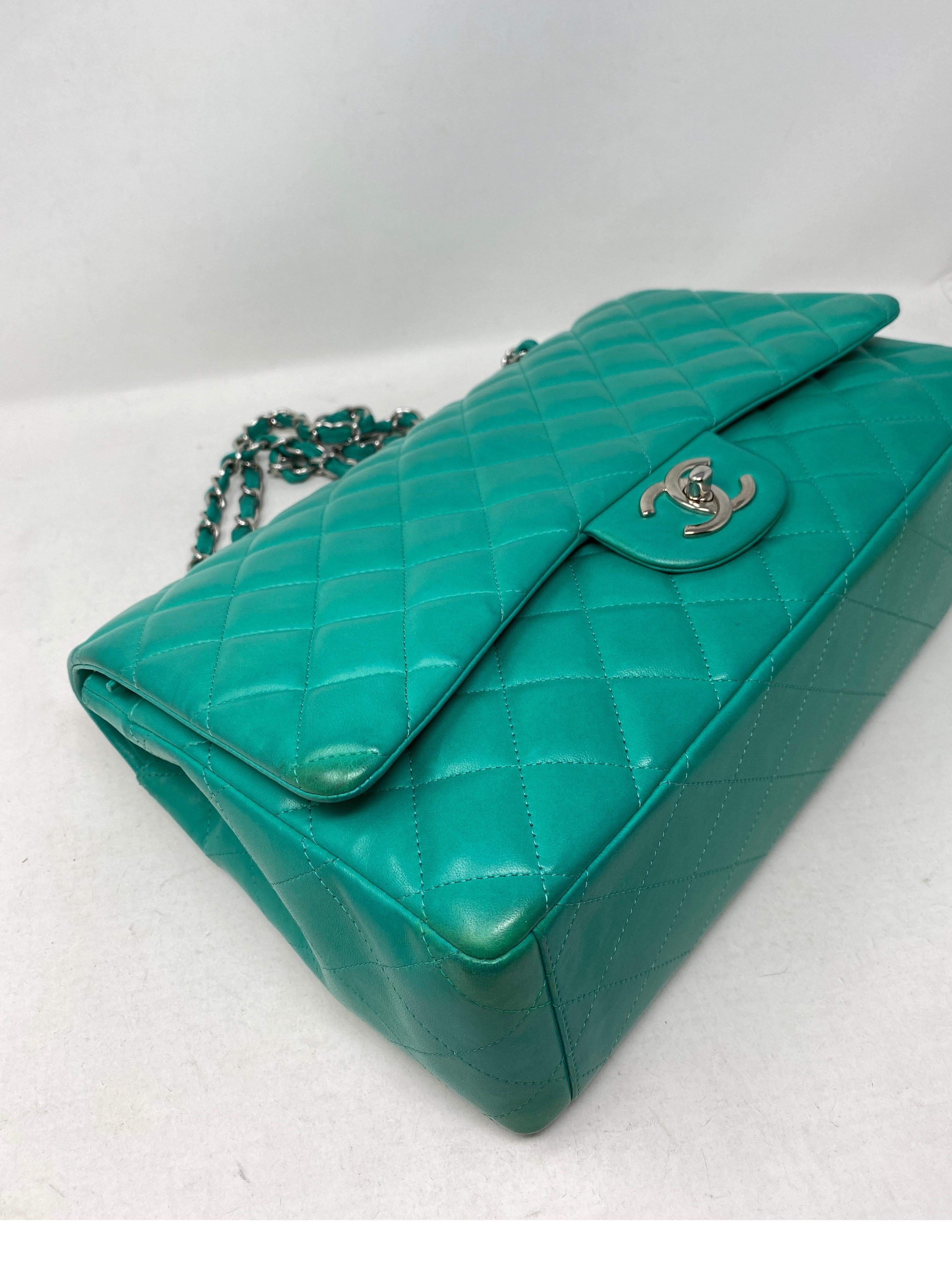 Chanel Teal Maxi Double Flap Bag 8