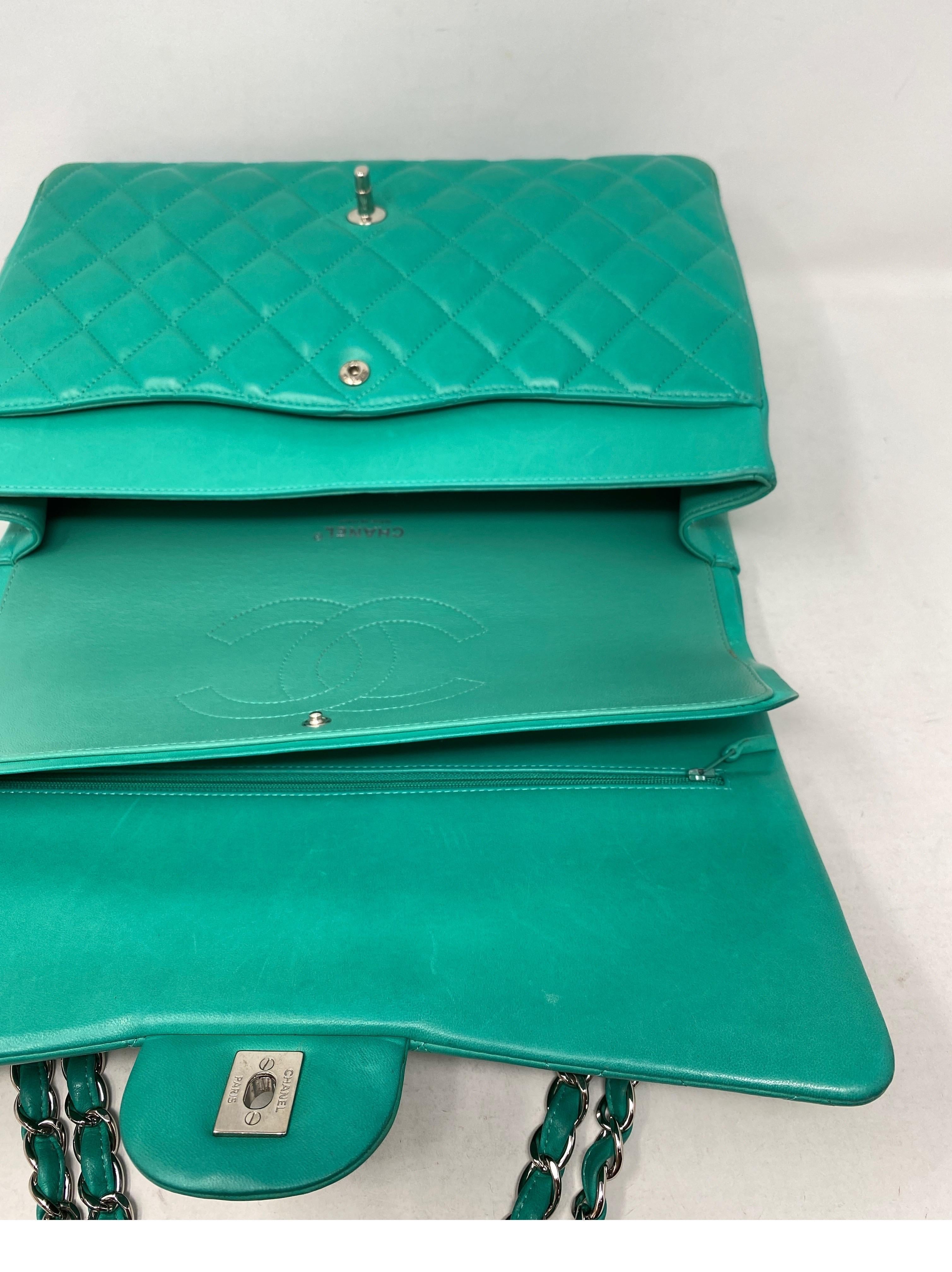Chanel Teal Maxi Double Flap Bag 11