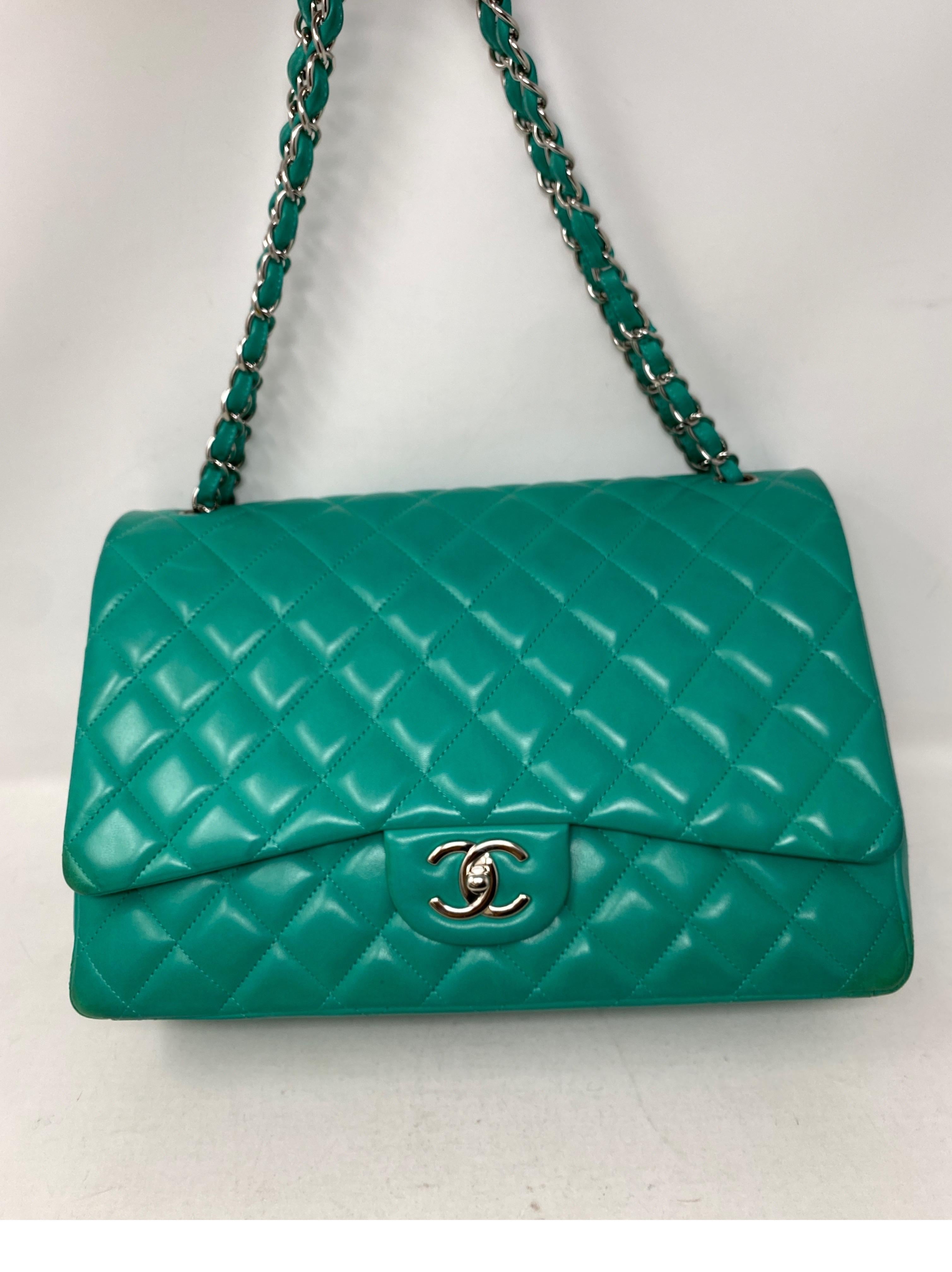 Blue Chanel Teal Maxi Double Flap Bag