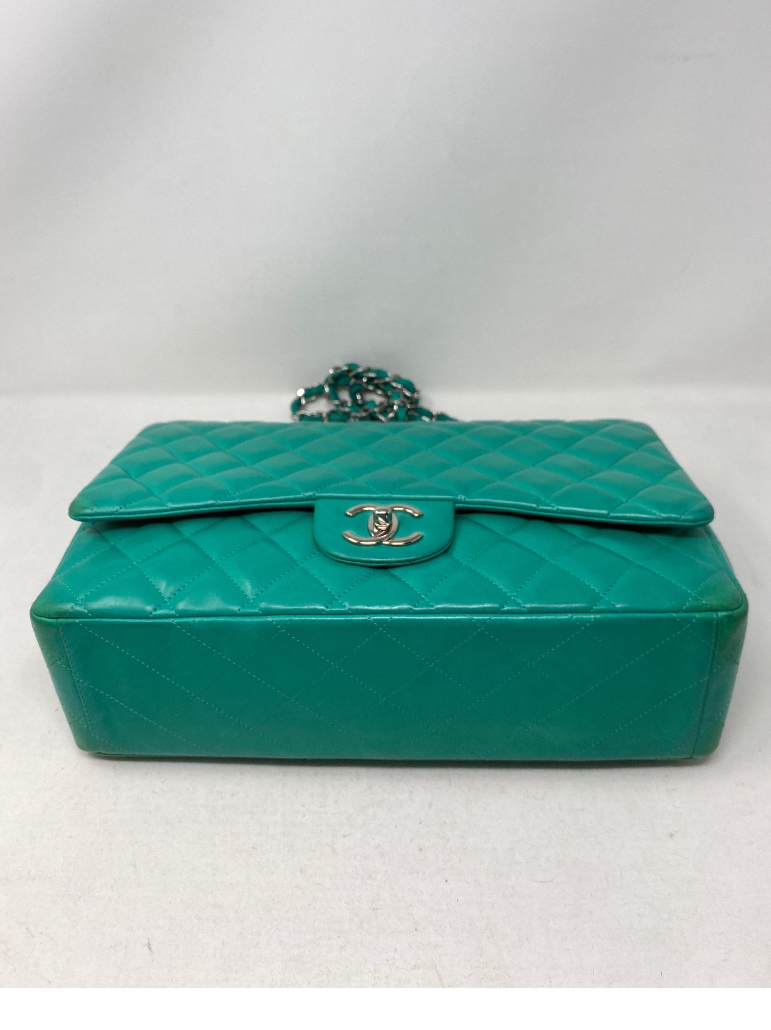Chanel Teal Maxi Double Flap Bag In Good Condition In Athens, GA