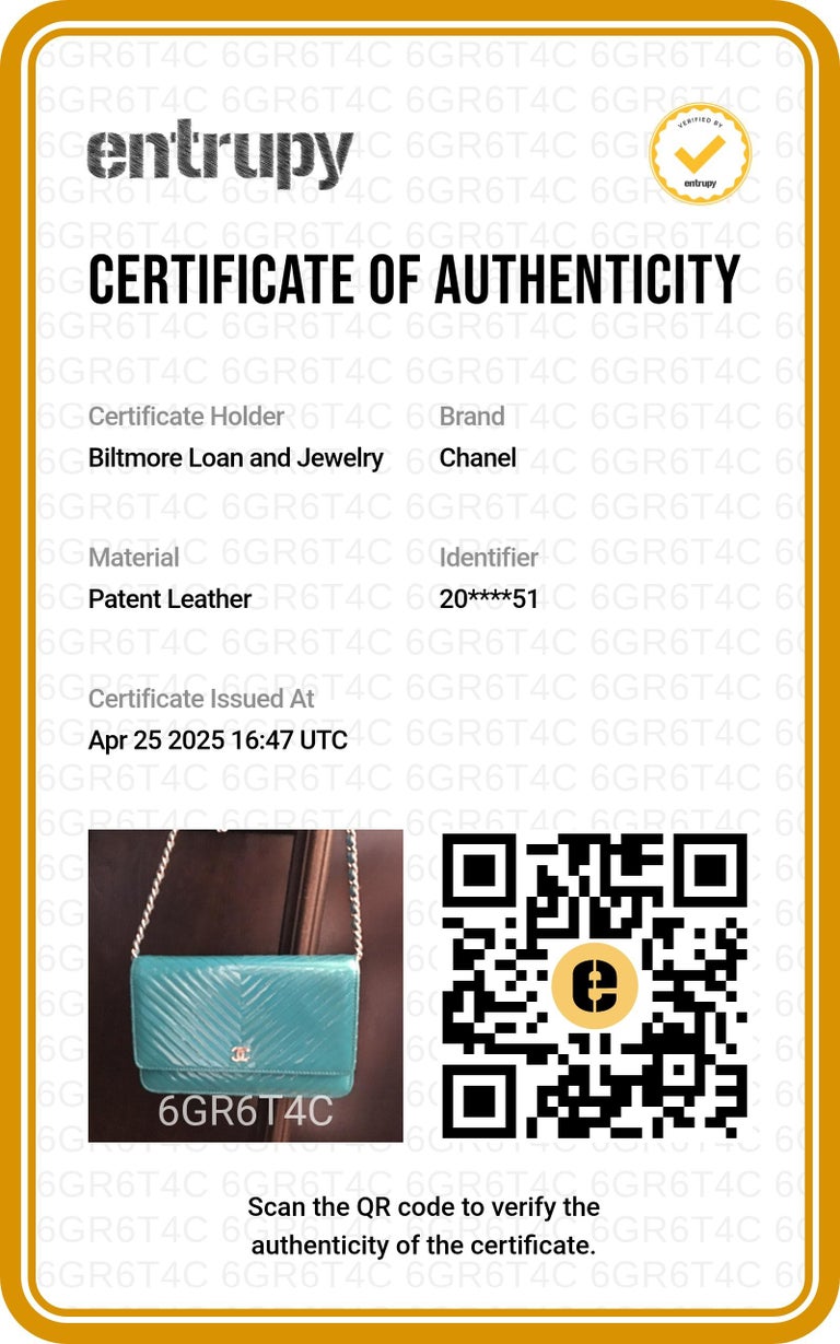 Chanel Teal Patent Chevron Wallet On Chain WOC, image size:768x1229