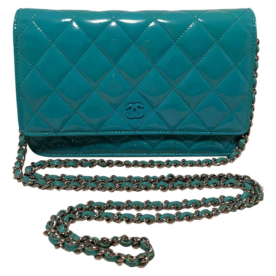 Chanel Teal Patent Leather WOC Wallet on a Chain 