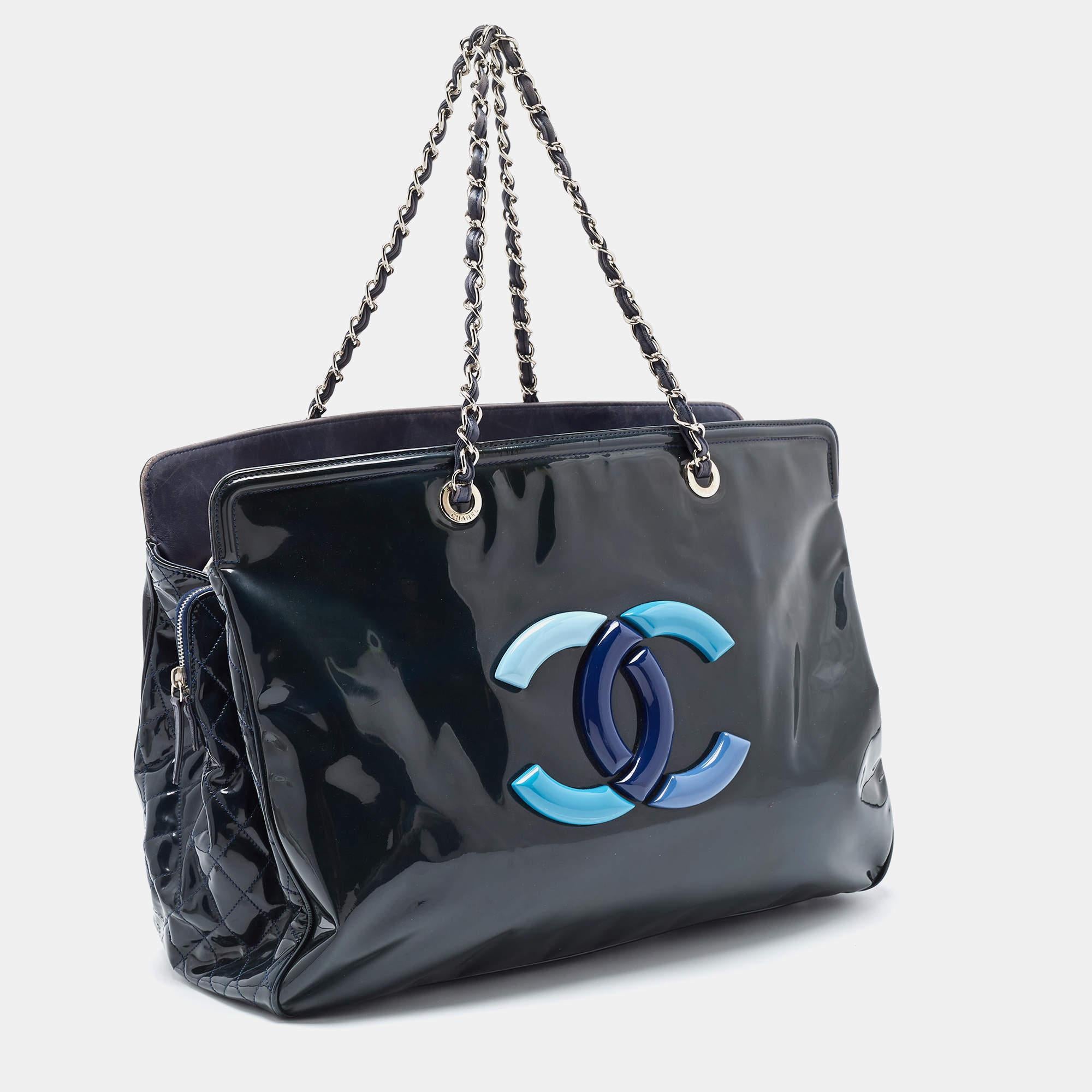 Chanel Teal Patent Leather XL Lipstick Tote 5