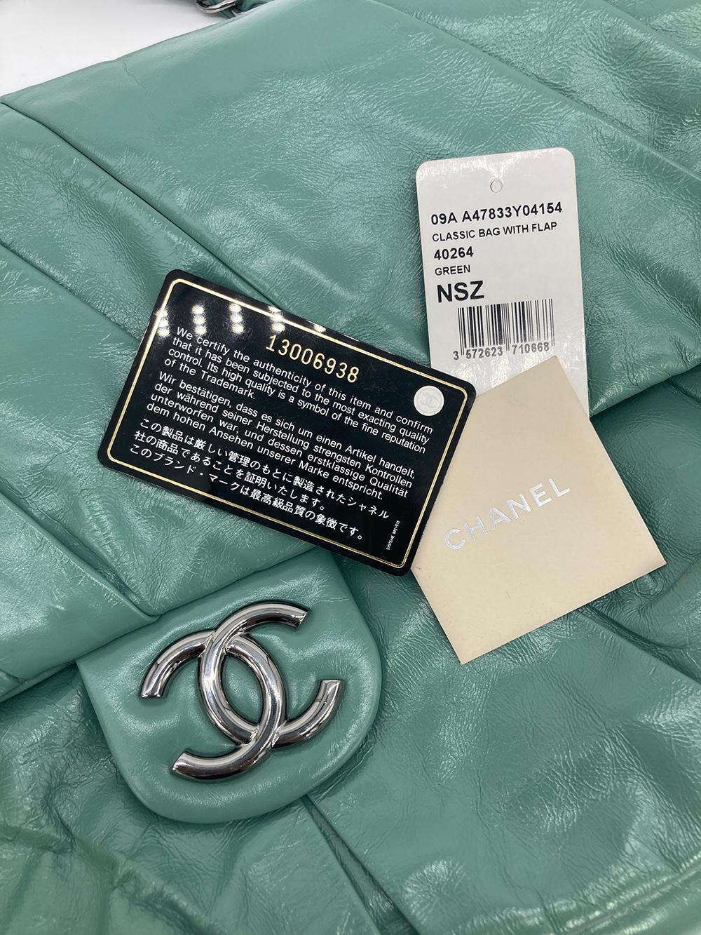 Chanel Teal Pleated Leather Soft Classic Flap 6