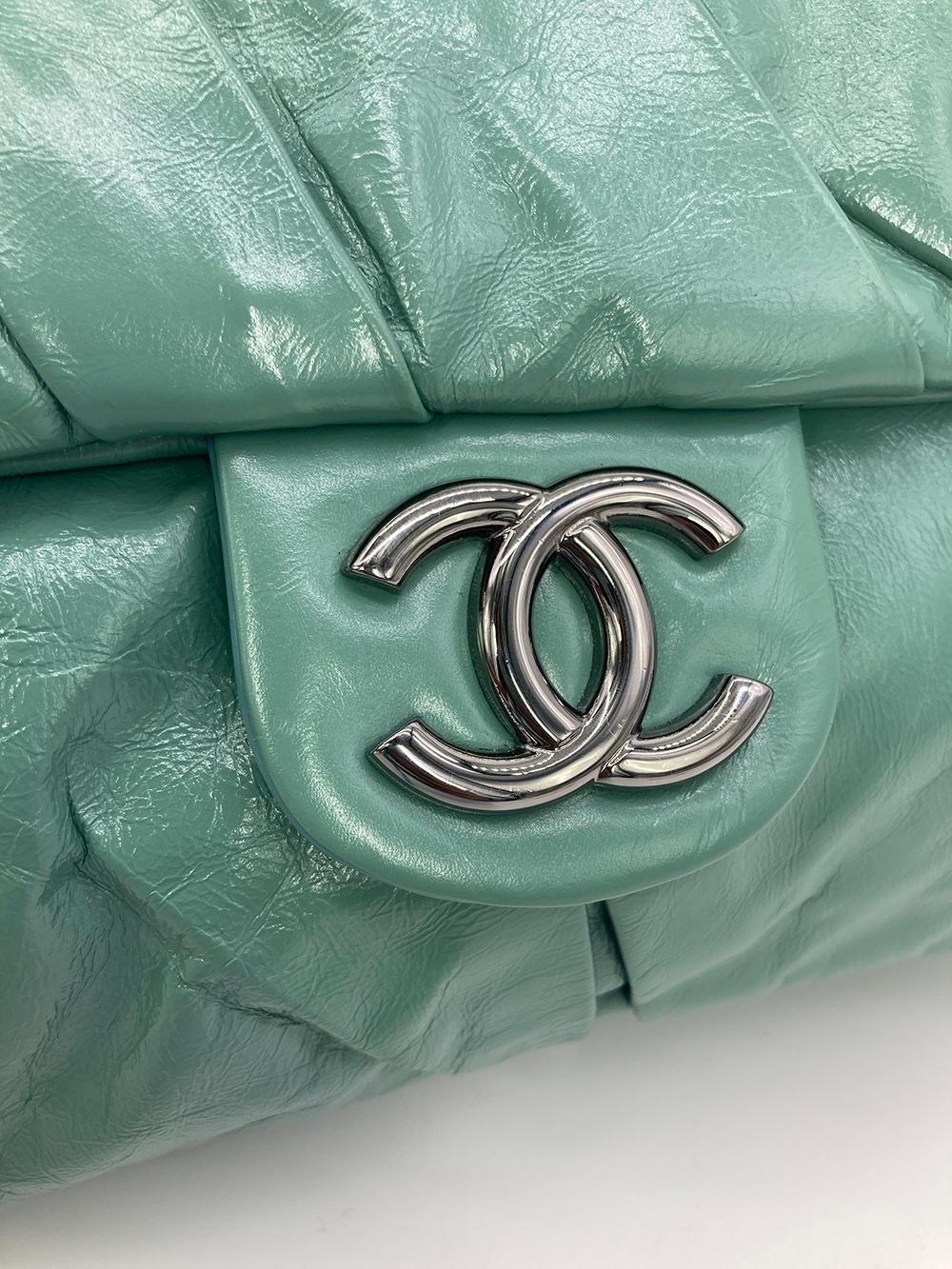 Women's Chanel Teal Pleated Leather Soft Classic Flap