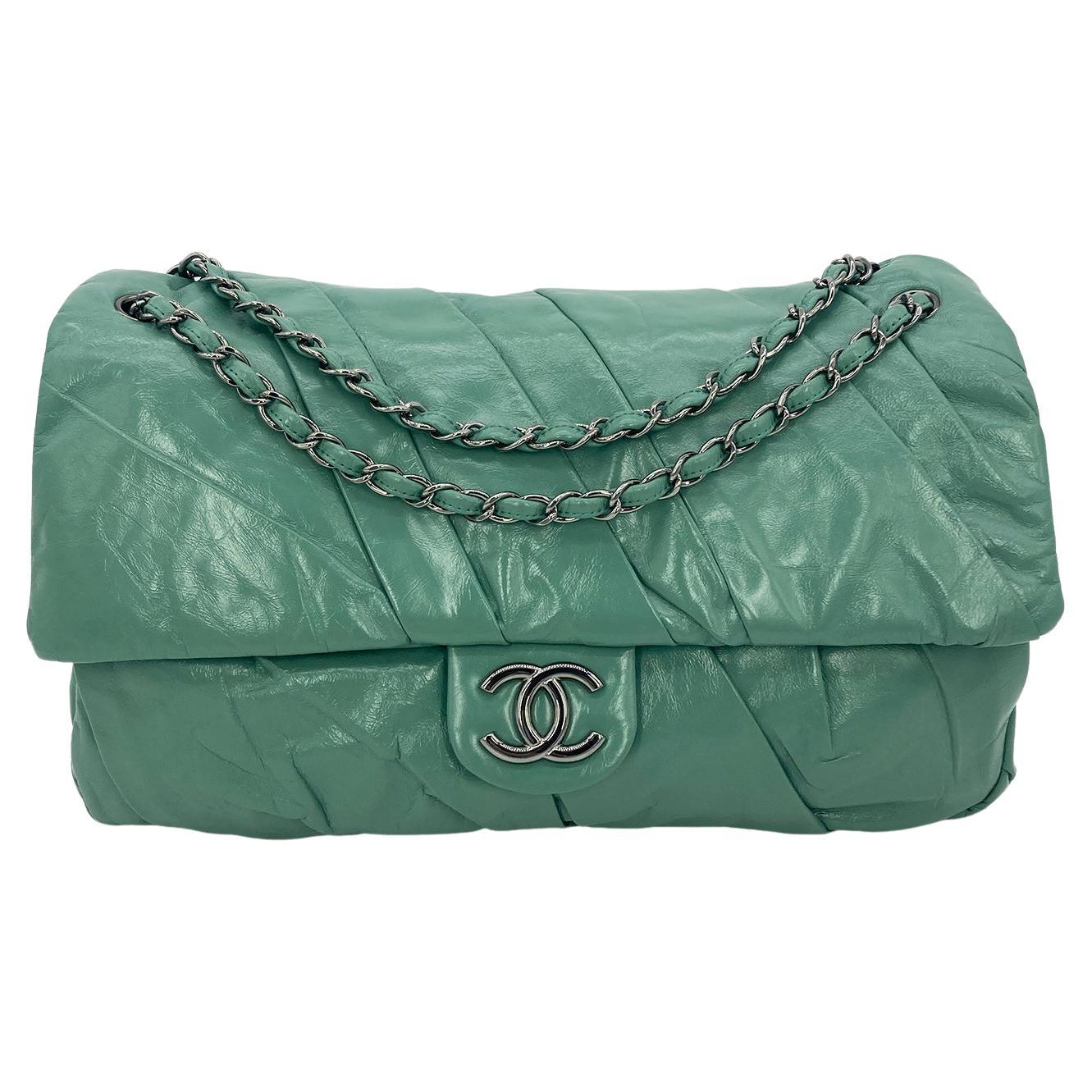 Chanel Teal Pleated Leather Soft Classic Flap