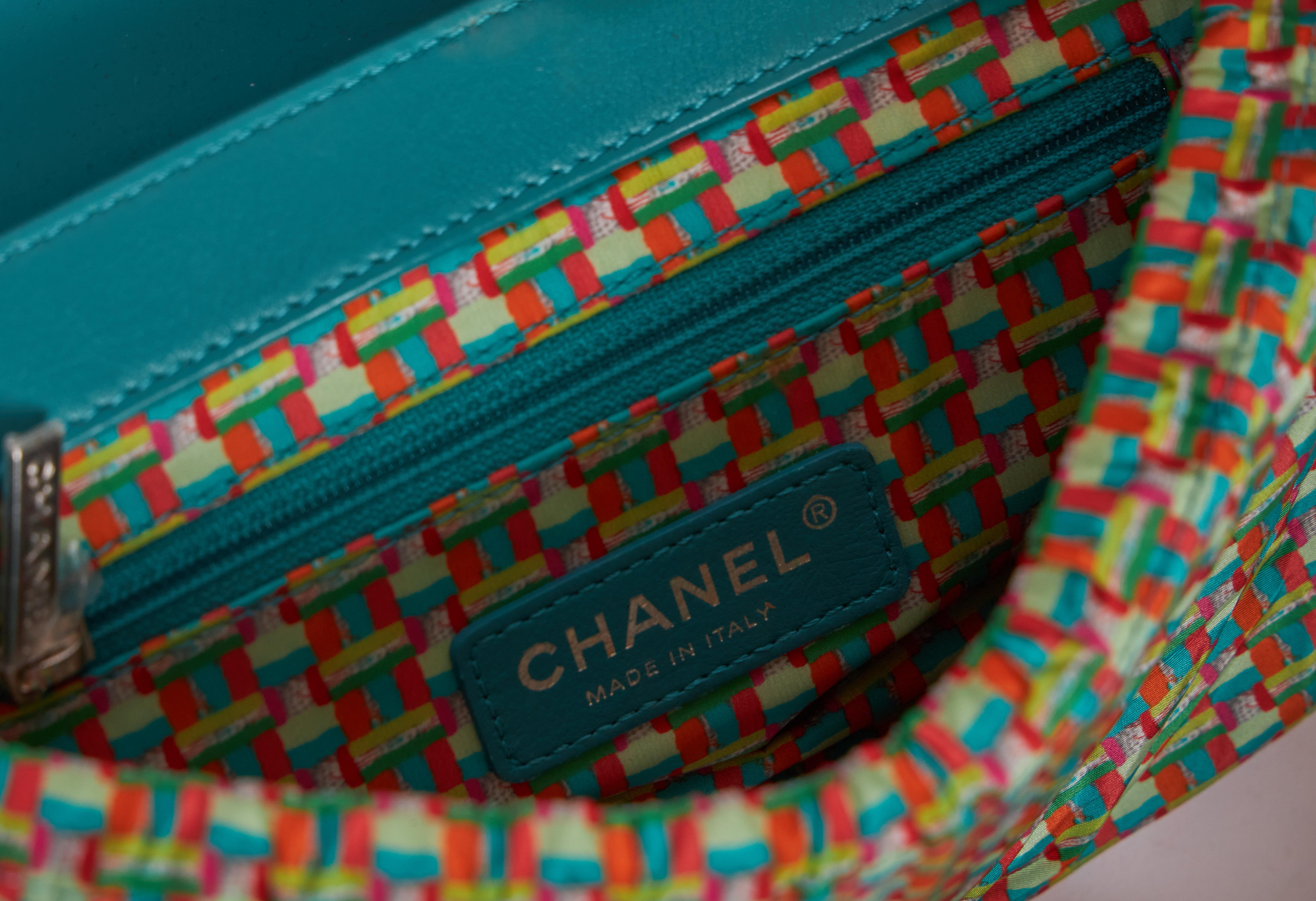 Blue Chanel Teal PVC Rain Cover Small Flap Bag