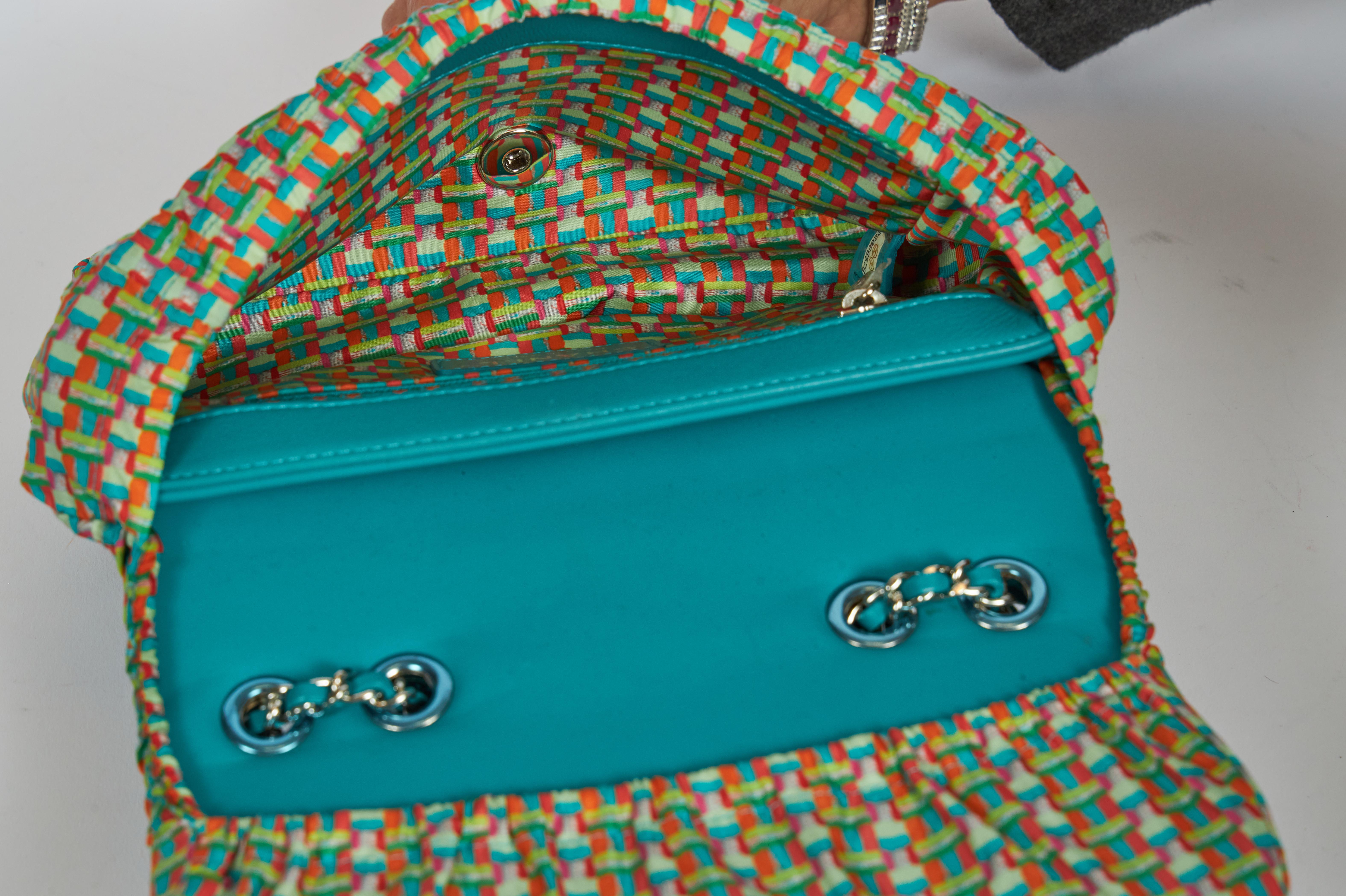 Chanel Teal PVC Rain Cover Small Flap Bag In Excellent Condition In West Hollywood, CA